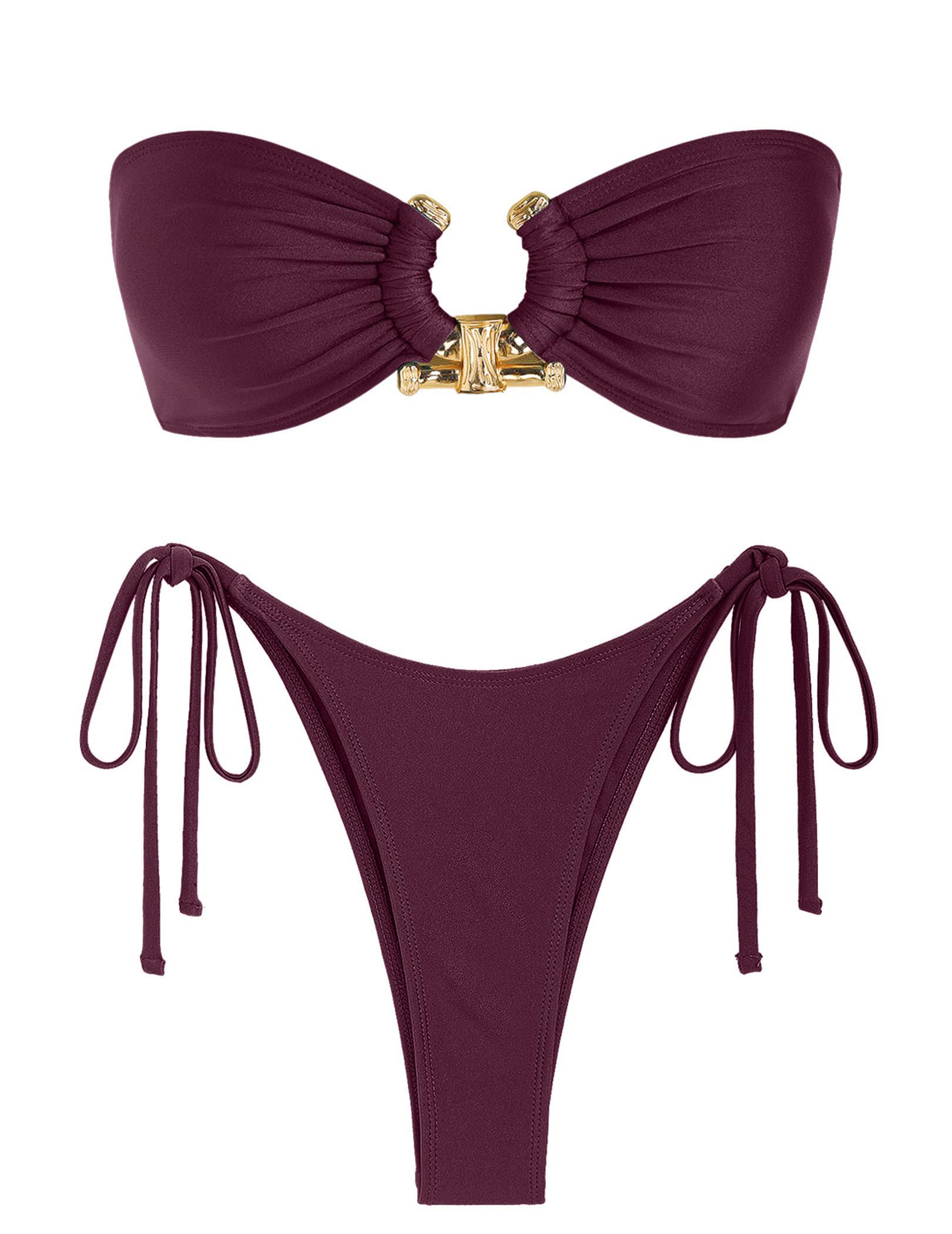 ZAFUL Bikini Sets for Women Strapless Top Sexy High Cut Two Piece Swimsuit