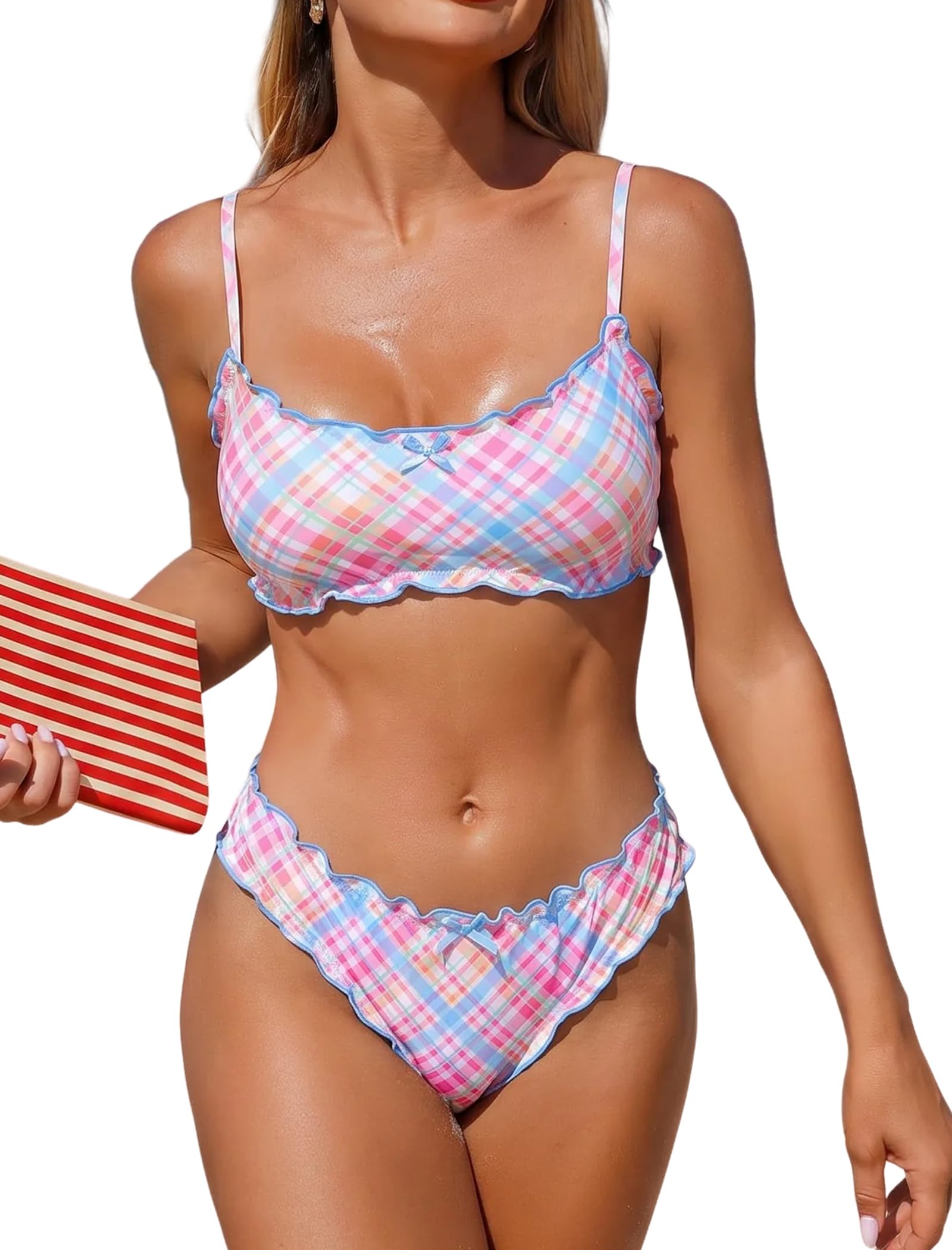 ZAFUL Women Ruffled Bikini Set Scoop Neck Swimsuit