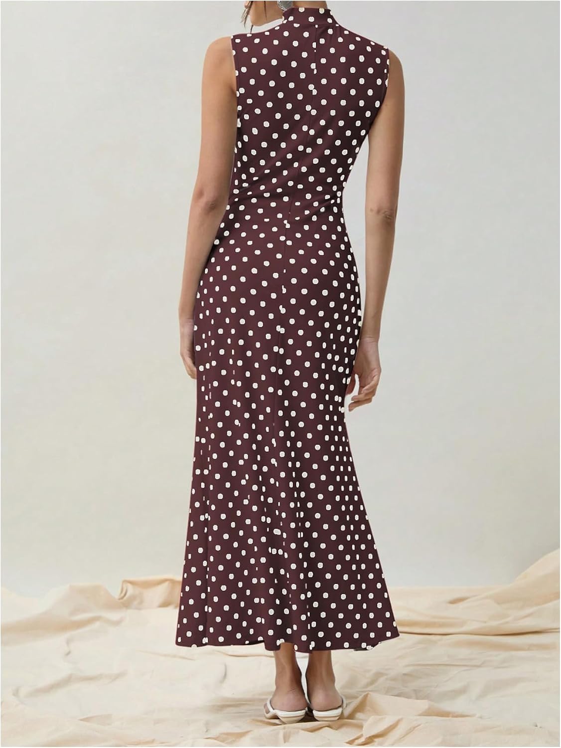 Milumia Women's Polka Dots Maxi Tank Dress Vintage Mock Neck Long Dresses
