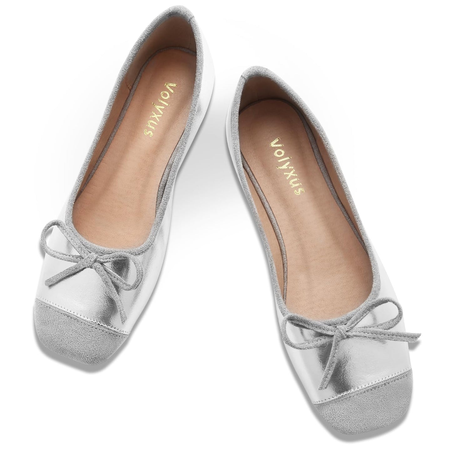 Women's Ballet Flats Cap Toe Bow Flats Two Tone Slip On Flats Comfort Square Toe Dressy Flat Shoes for Casual Work