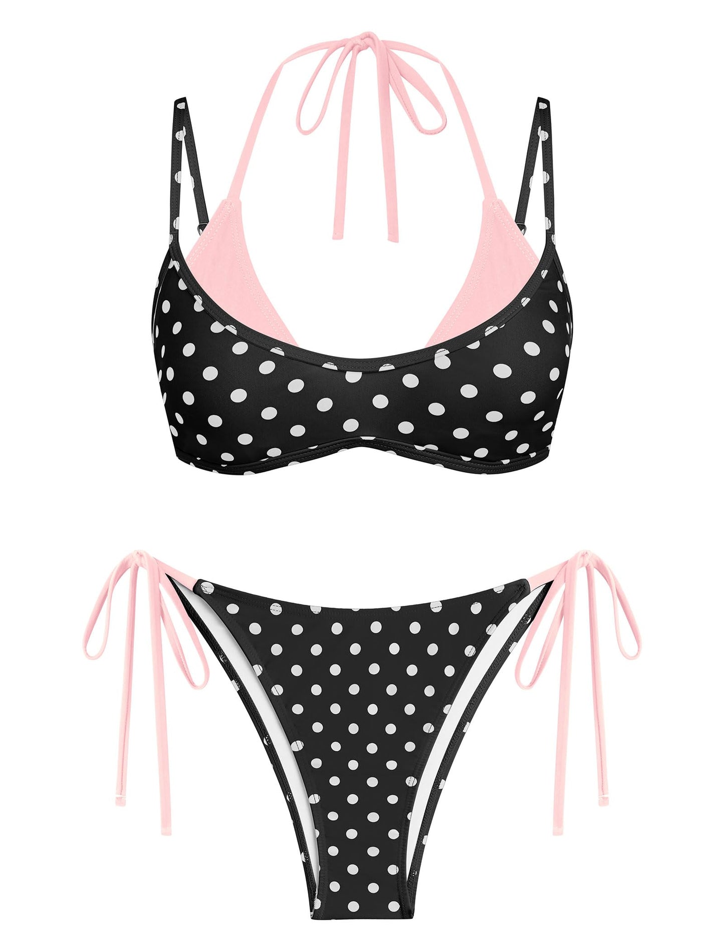 ZAFUL Women's Polka Dots Bikini Set Double Layer Halter 2 Piece Swimsuit