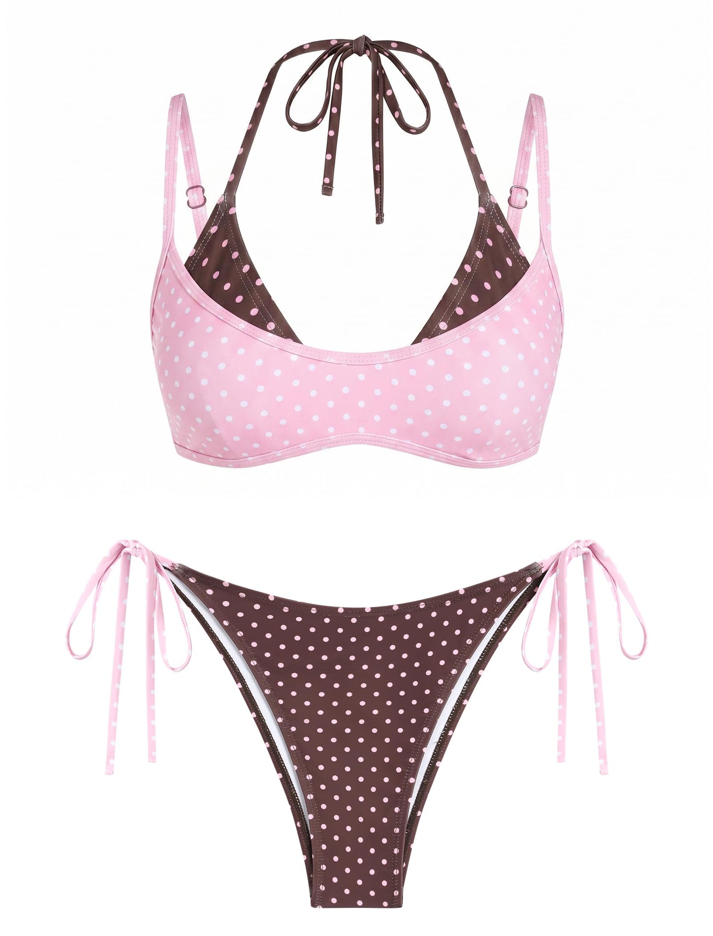 ZAFUL Women's Polka Dots Bikini Set Double Layer Halter 2 Piece Swimsuit