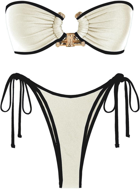 ZAFUL Bikini Sets for Women Strapless Top Sexy High Cut Two Piece Swimsuit