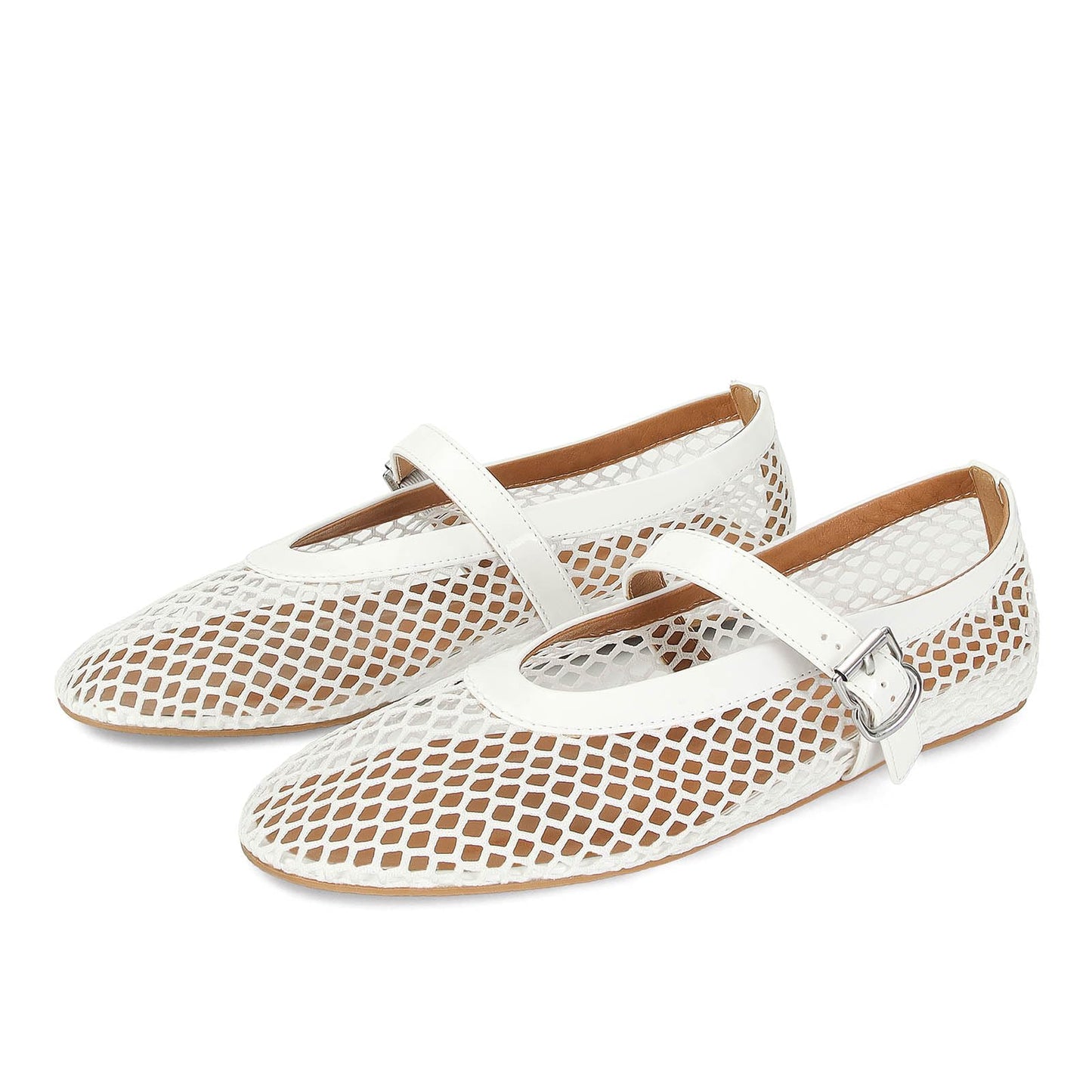 MICIFA Women's Mesh Ballet Flats Fishnet Ballerina Flats Buckle Strap Mary Jane Causal Daily Dress Shoes