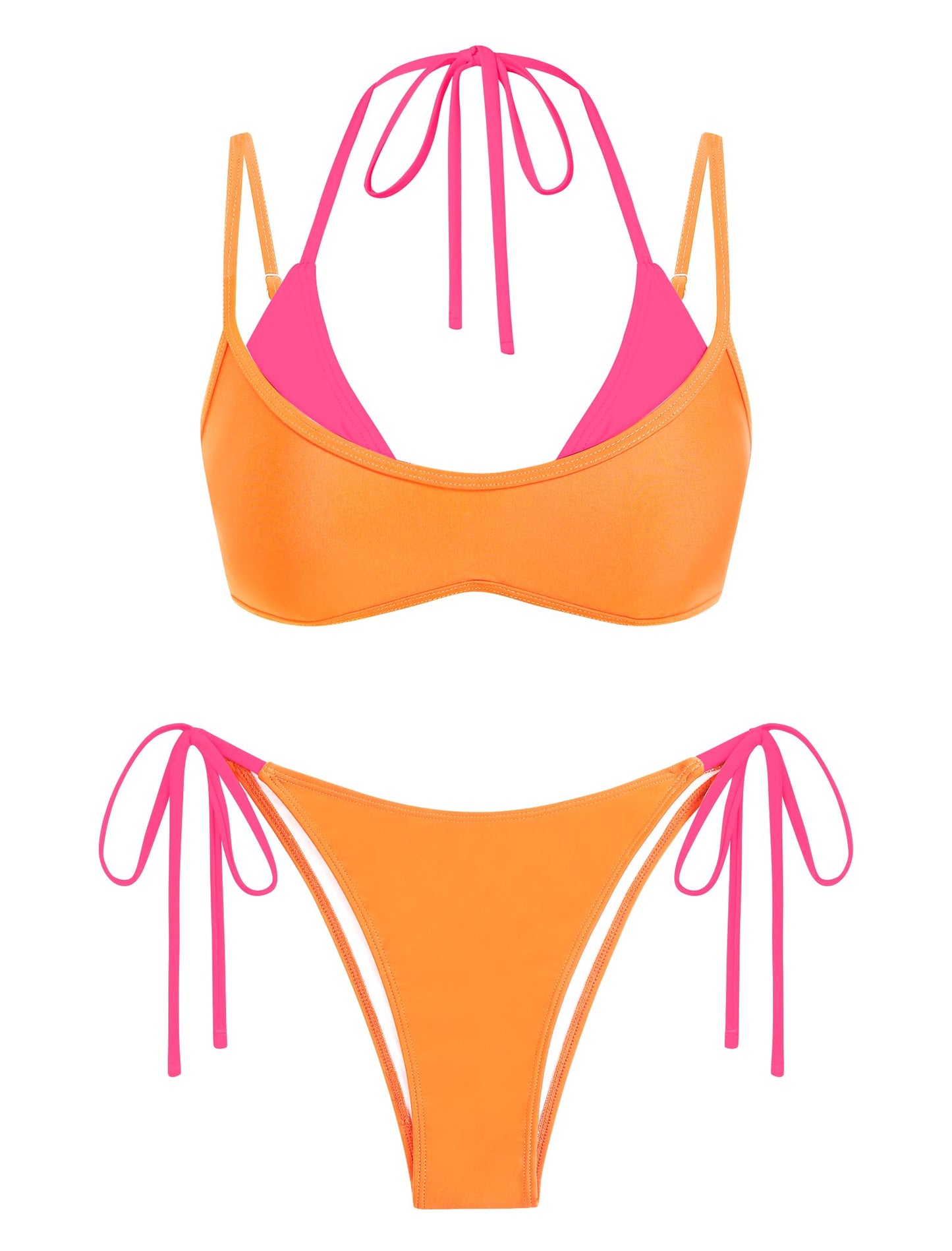 ZAFUL Women's Polka Dots Bikini Set Double Layer Halter 2 Piece Swimsuit