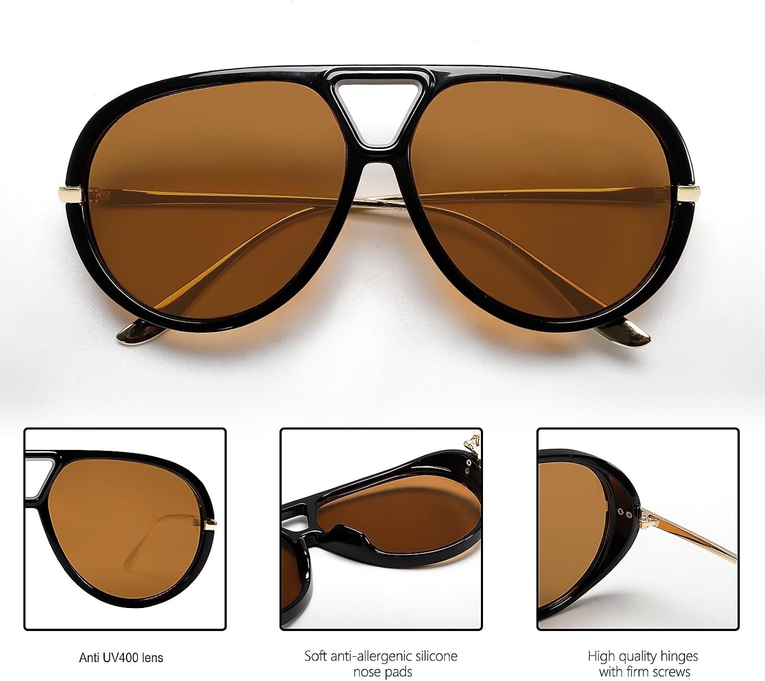 GUVIVI Retro Gold Aviator Sunglasses for Women Men Oversized 70s Glasses