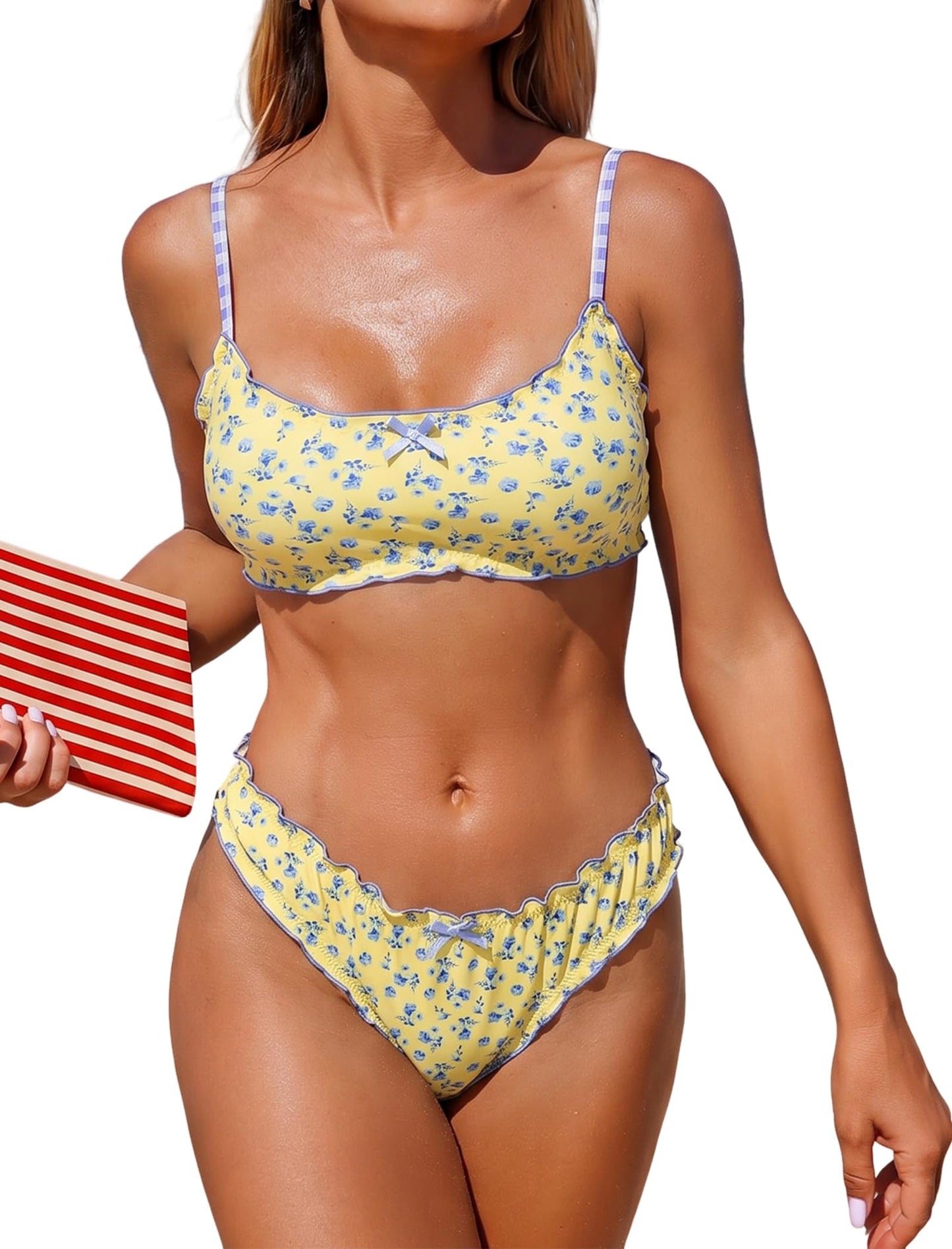 ZAFUL Women Ruffled Bikini Set Scoop Neck Swimsuit