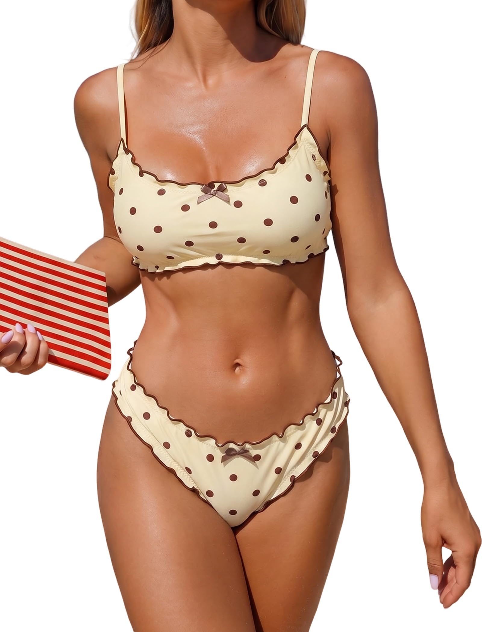 ZAFUL Women Ruffled Bikini Set Scoop Neck Swimsuit