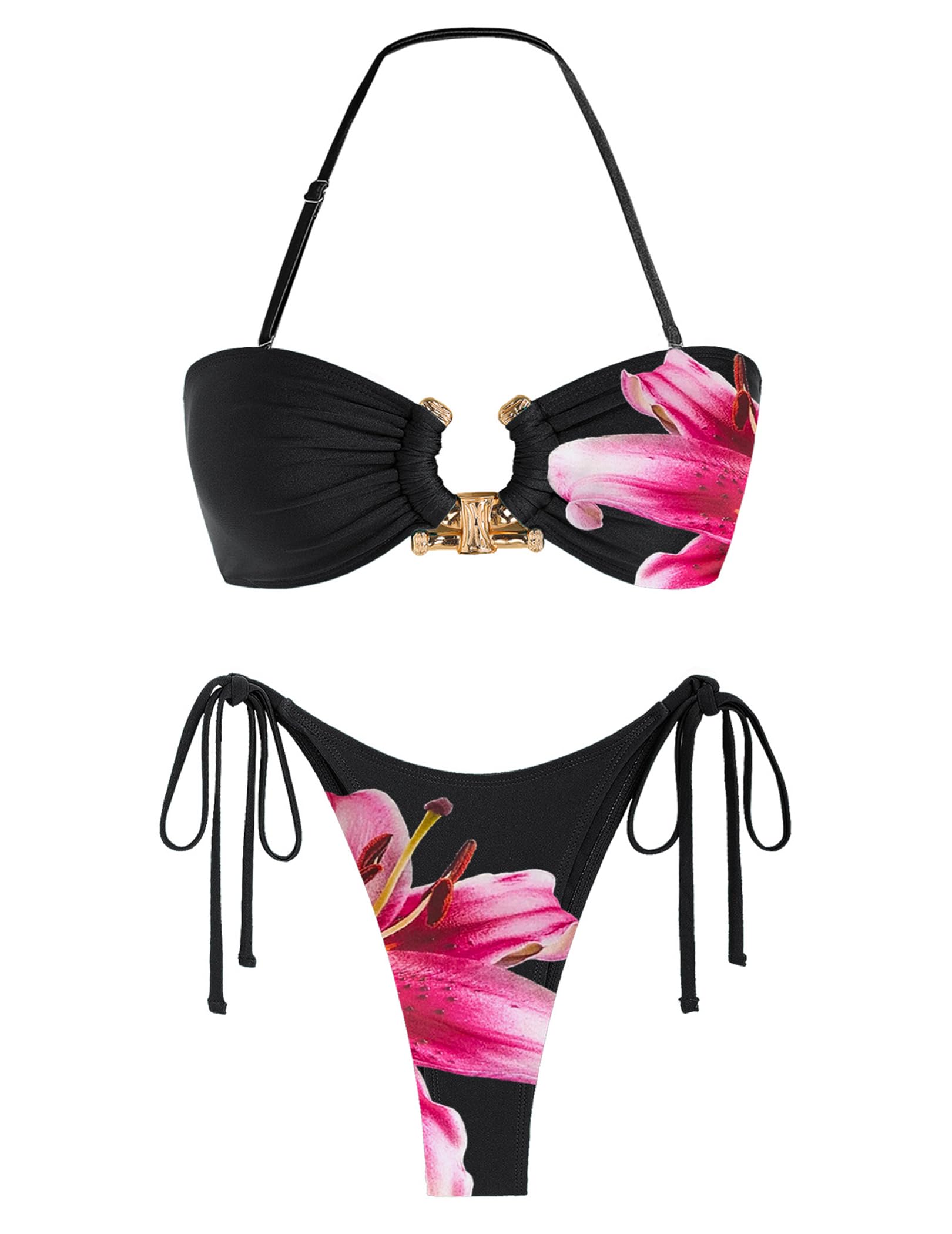 ZAFUL Bikini Sets for Women Strapless Top Sexy High Cut Two Piece Swimsuit