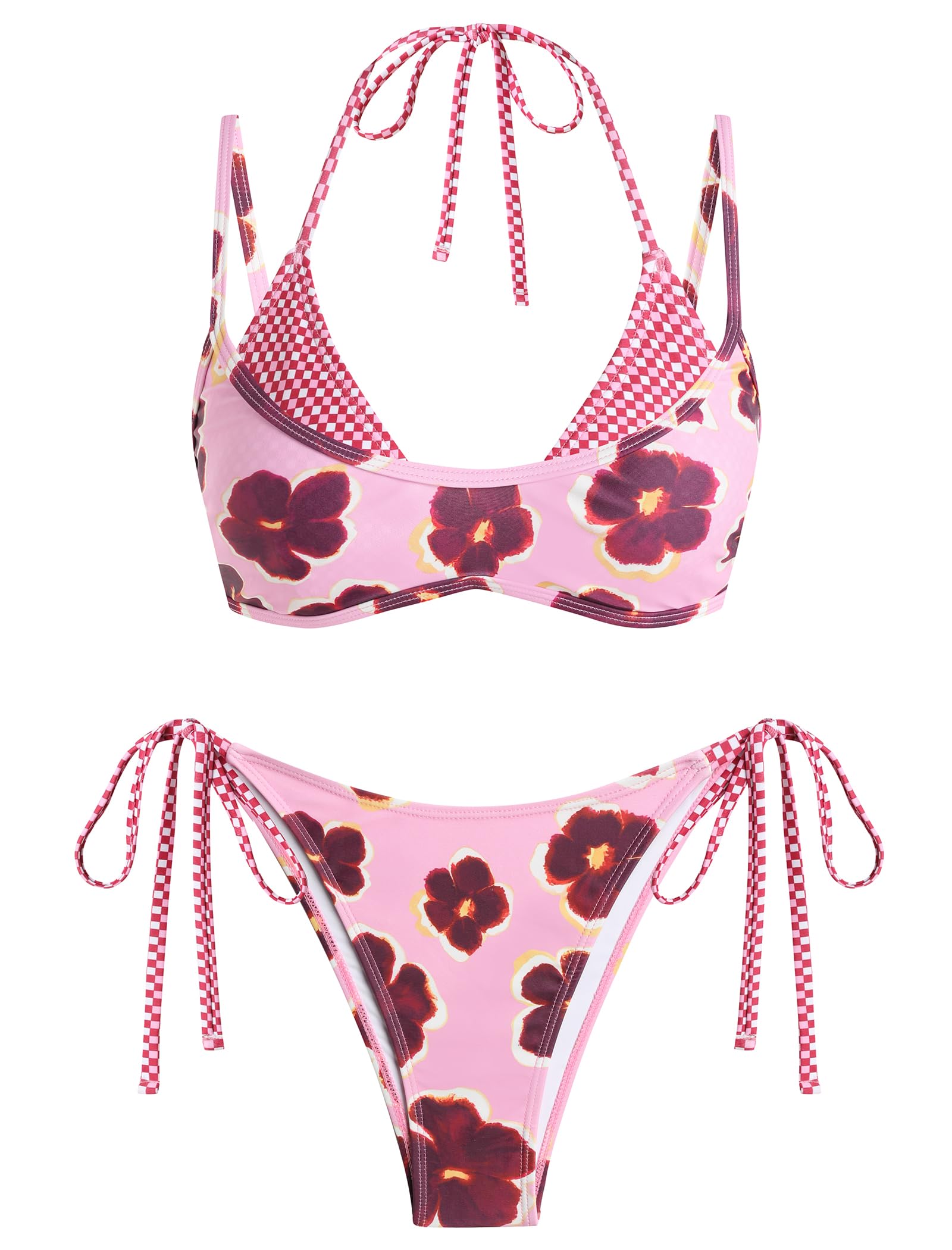 ZAFUL Women's Polka Dots Bikini Set Double Layer Halter 2 Piece Swimsuit