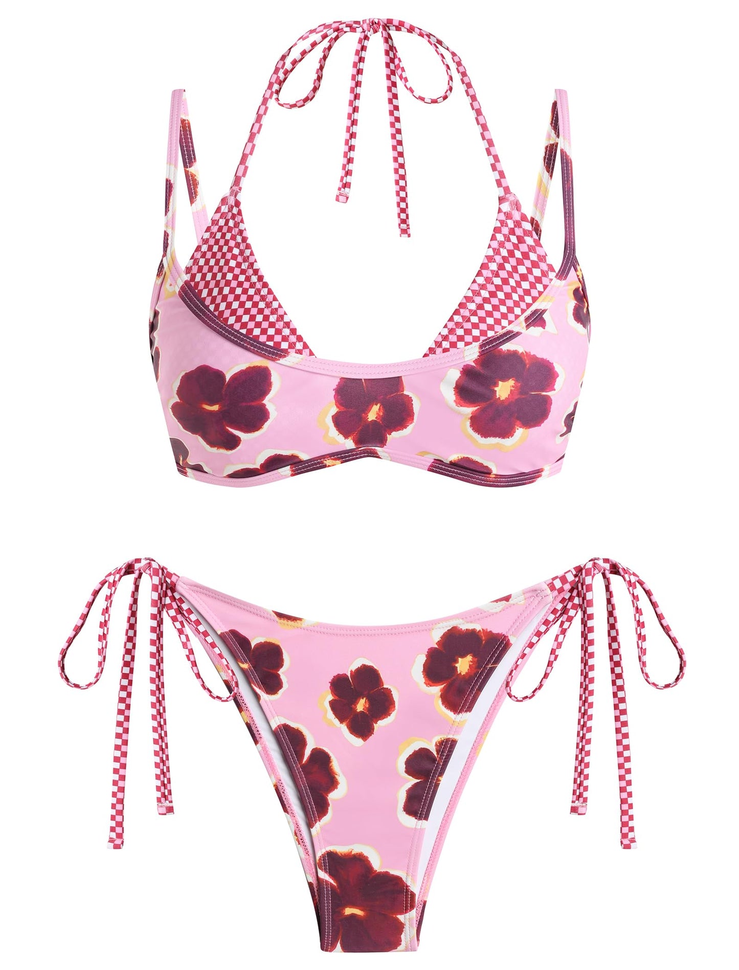 ZAFUL Women's Polka Dots Bikini Set Double Layer Halter 2 Piece Swimsuit
