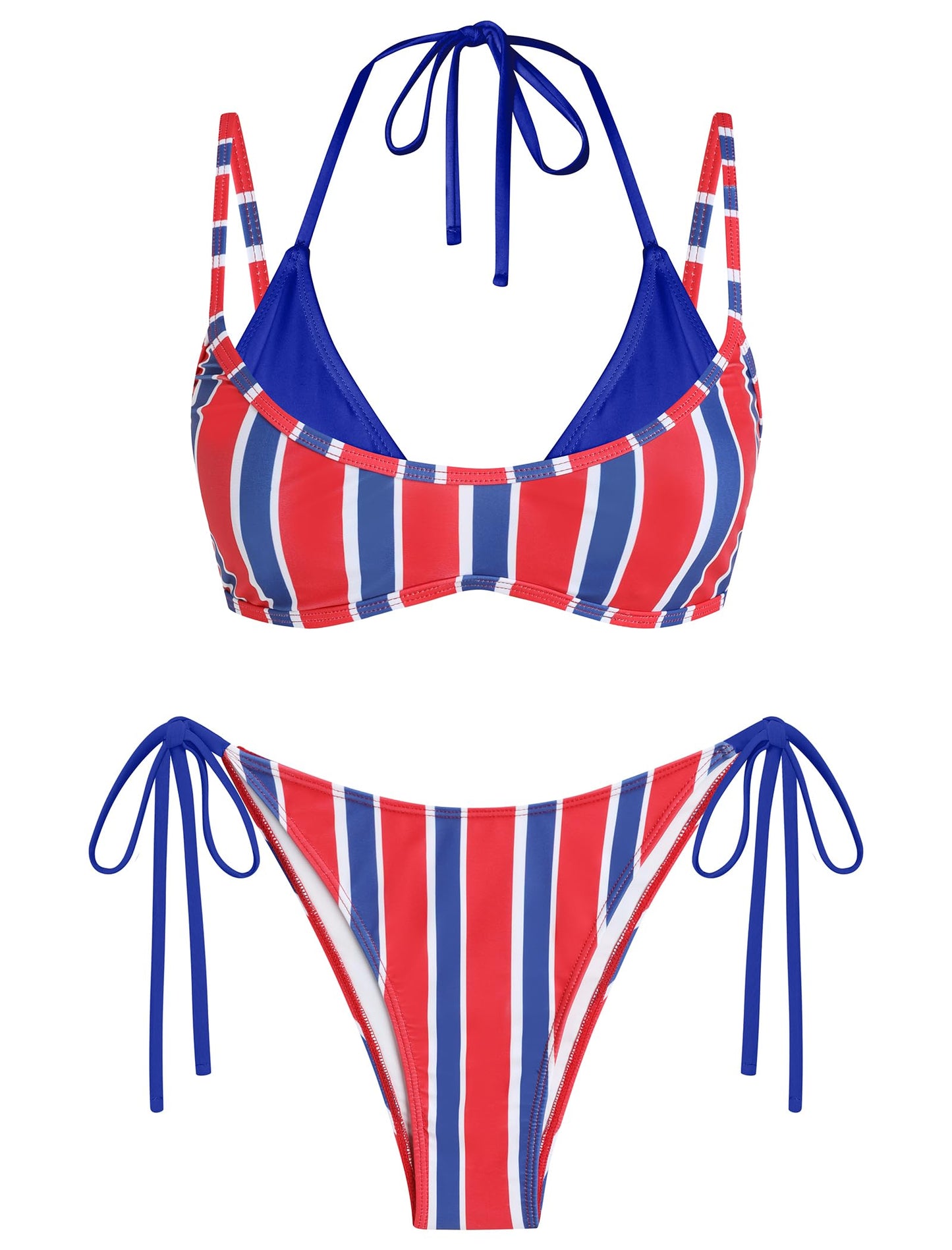 ZAFUL Women's Polka Dots Bikini Set Double Layer Halter 2 Piece Swimsuit