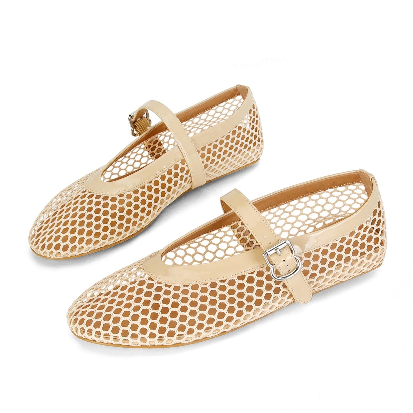 MICIFA Women's Mesh Ballet Flats Fishnet Ballerina Flats Buckle Strap Mary Jane Causal Daily Dress Shoes