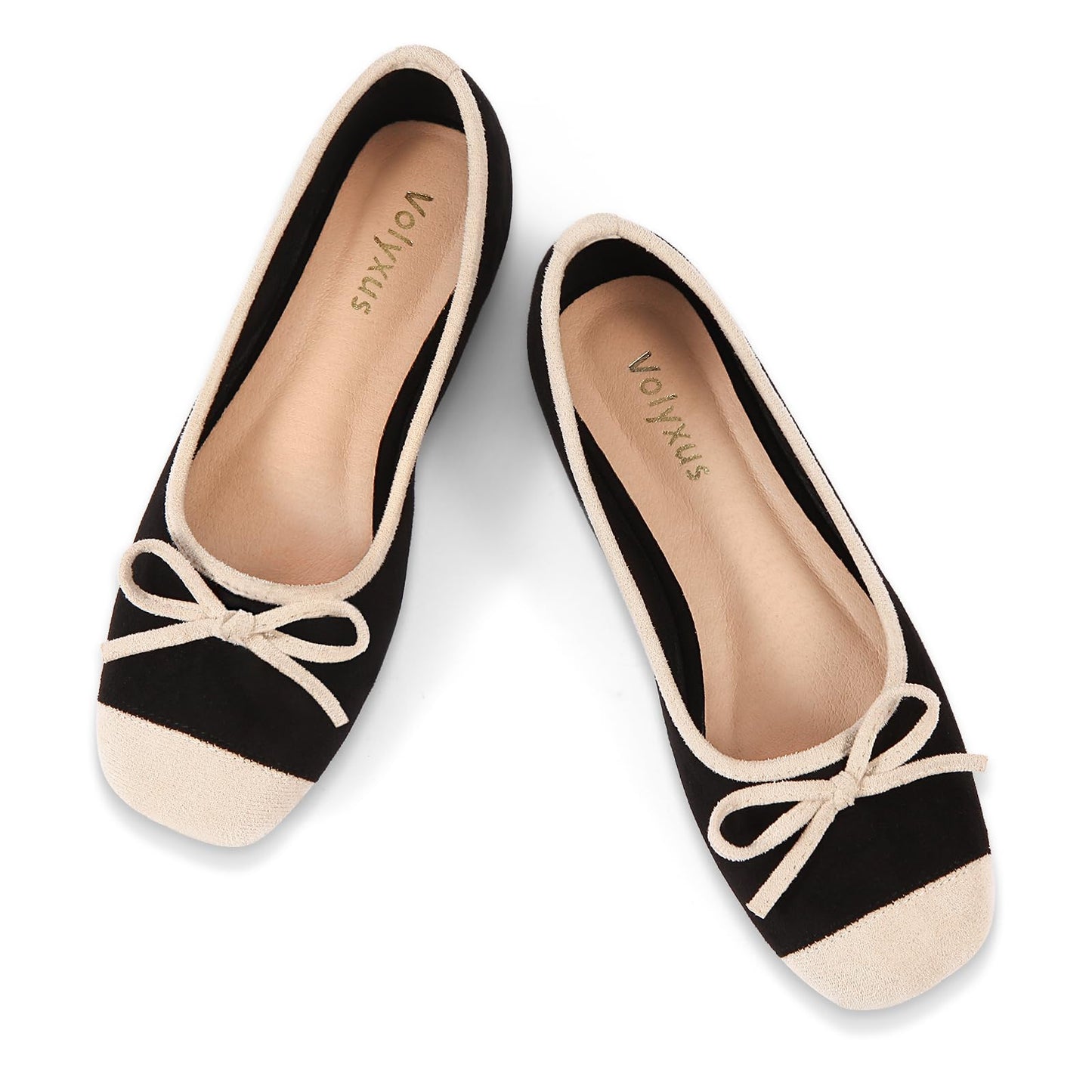 Women's Ballet Flats Cap Toe Bow Flats Two Tone Slip On Flats Comfort Square Toe Dressy Flat Shoes for Casual Work