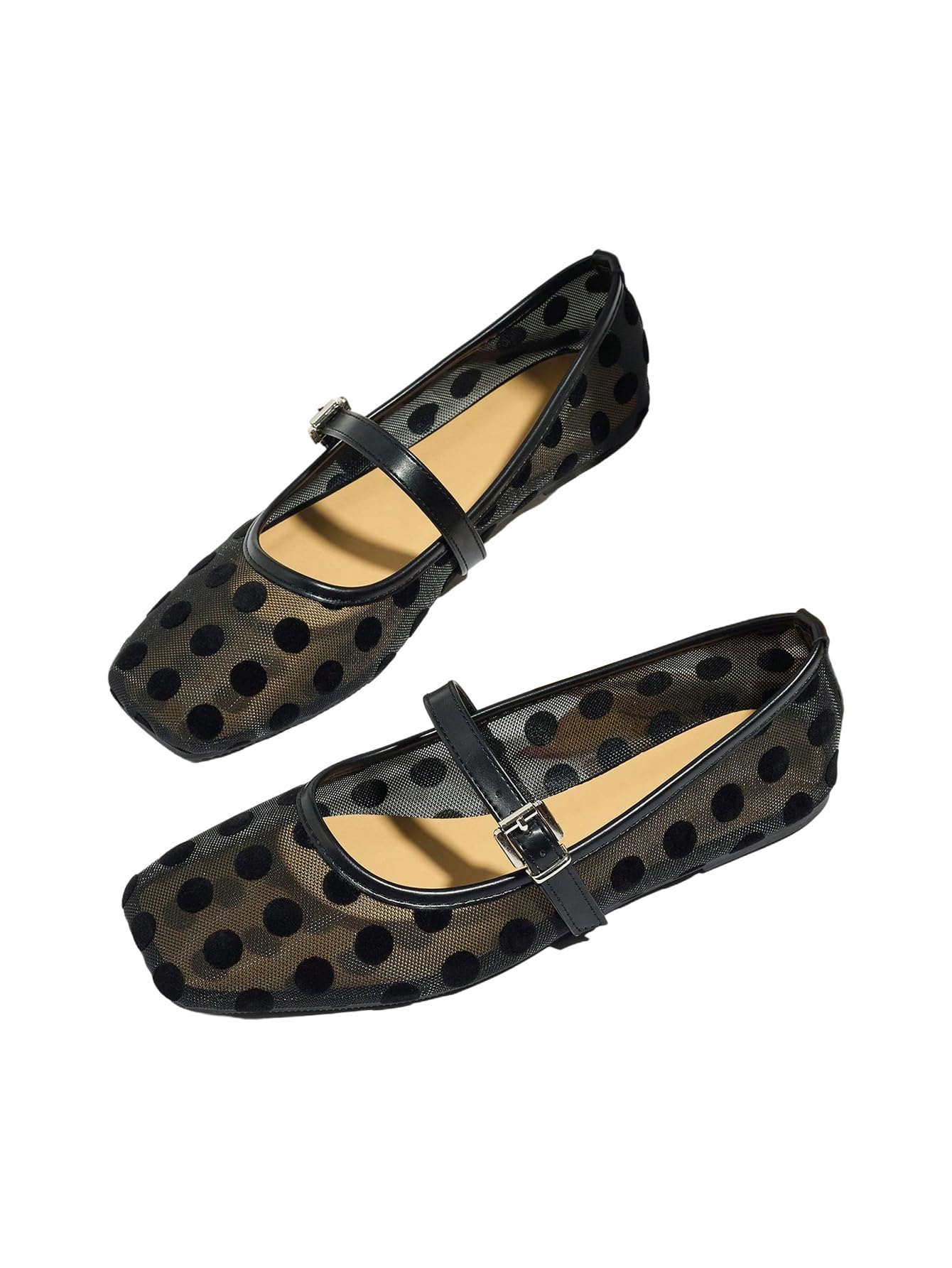 MakeMeChic Women's Lace Mesh Ballet Flats Comfortable Dressy Shoes
