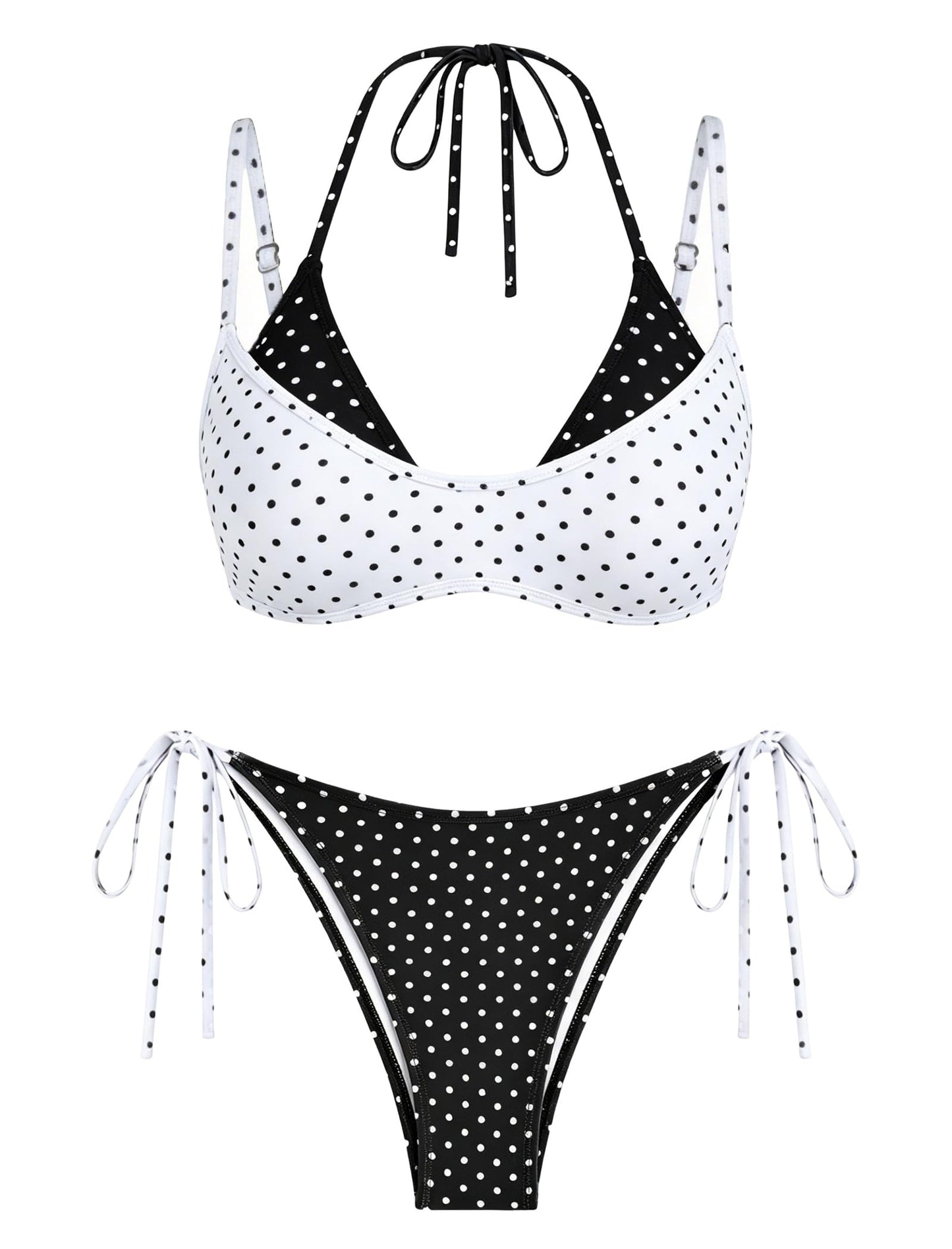 ZAFUL Women's Polka Dots Bikini Set Double Layer Halter 2 Piece Swimsuit