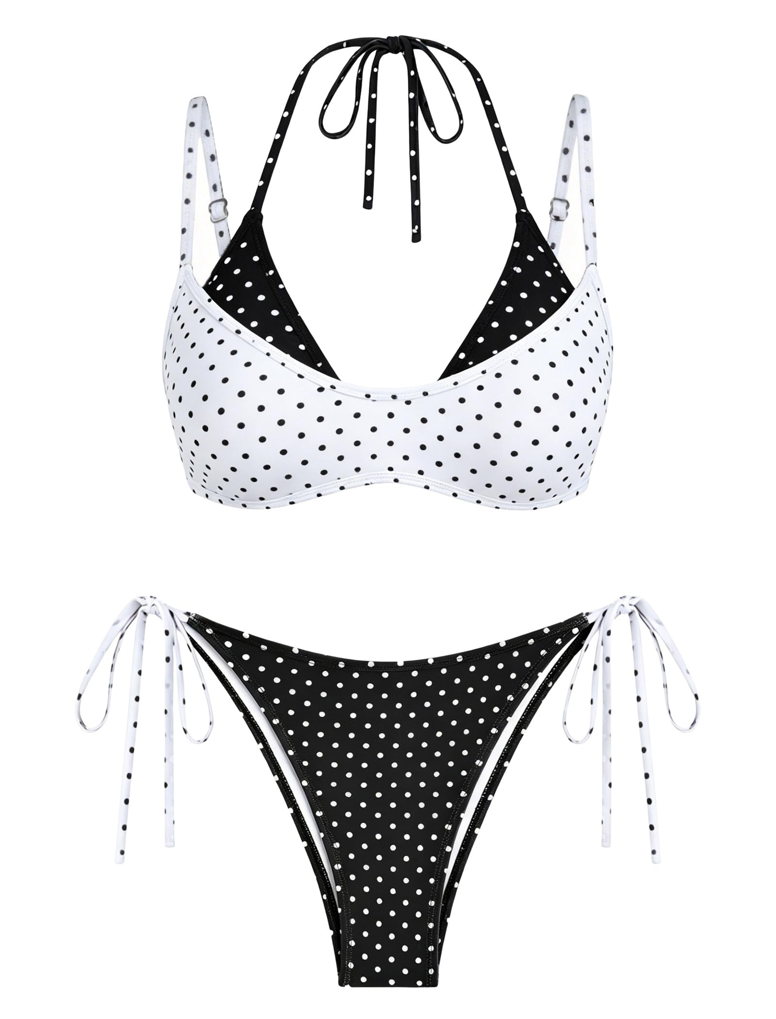 ZAFUL Women's Polka Dots Bikini Set Double Layer Halter 2 Piece Swimsuit