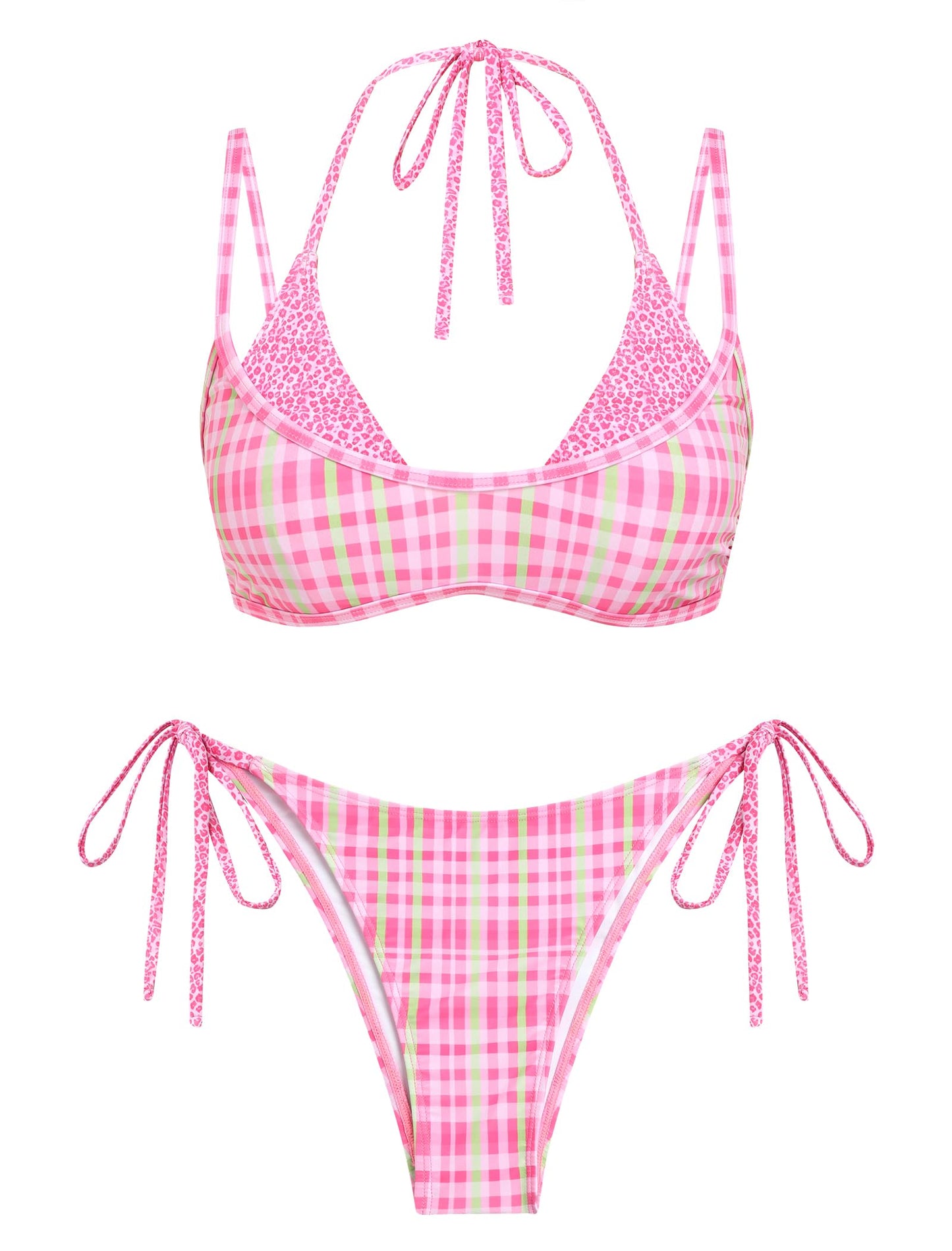 ZAFUL Women's Polka Dots Bikini Set Double Layer Halter 2 Piece Swimsuit