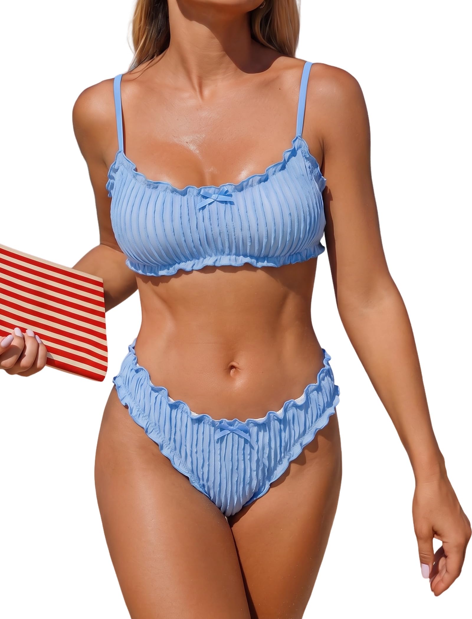 ZAFUL Women Ruffled Bikini Set Scoop Neck Swimsuit