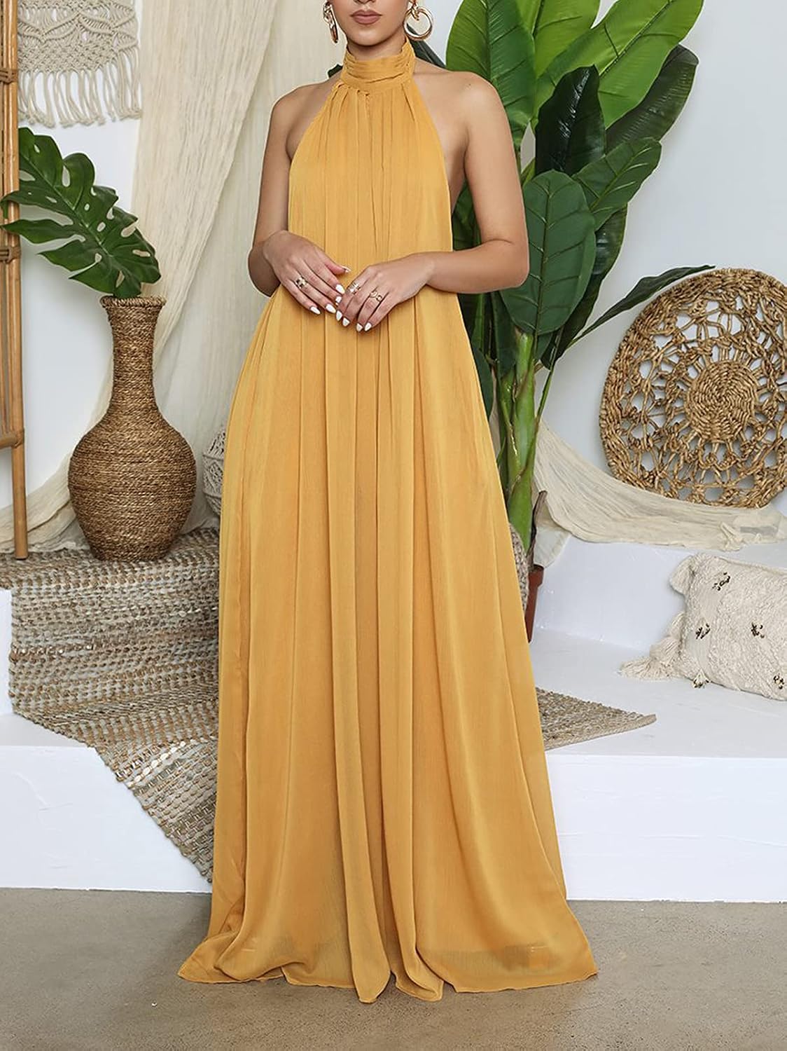 Ekaliy Summer Jumpsuit for Women Dressy Chiffon Halter Neck Jumpsuits