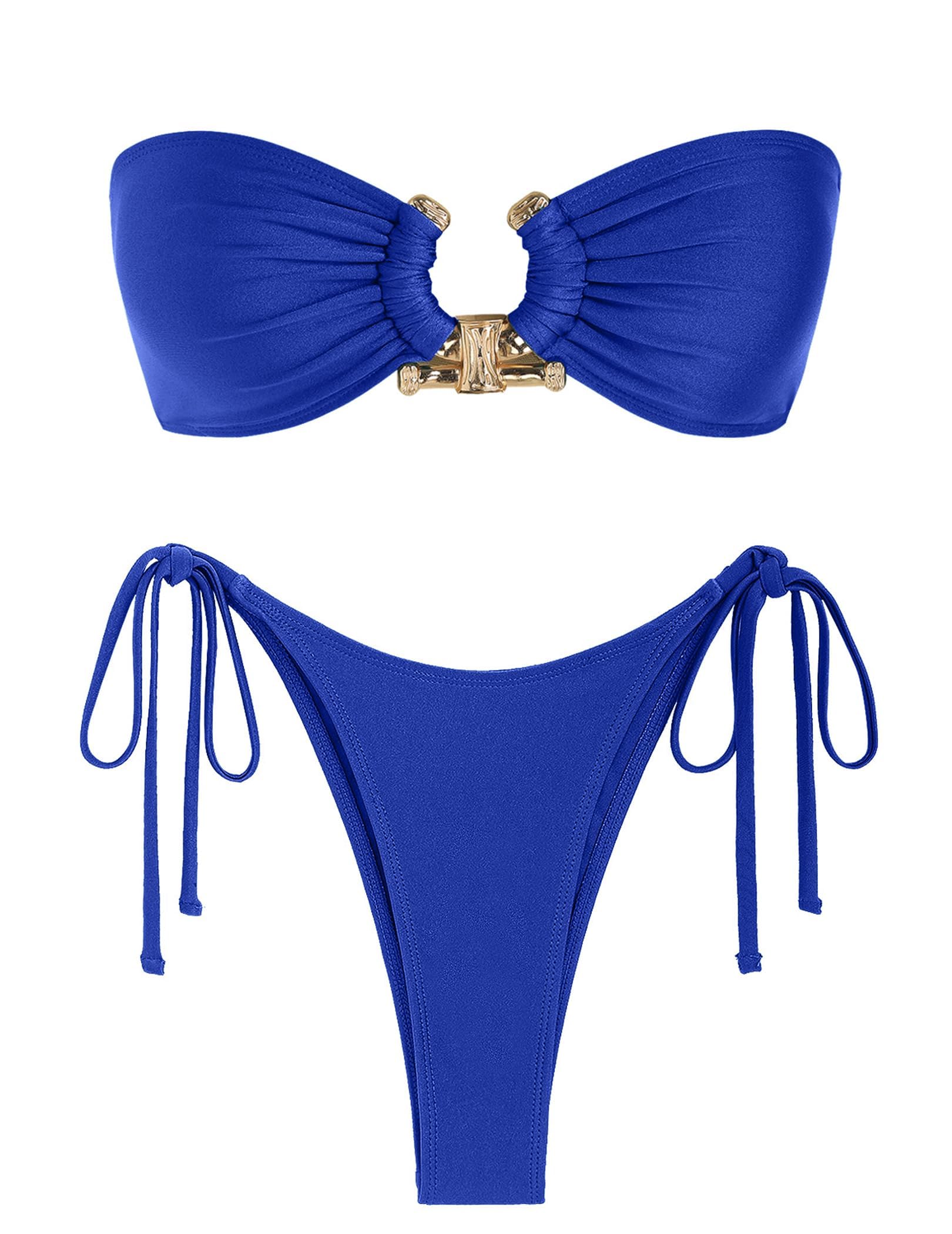 ZAFUL Bikini Sets for Women Strapless Top Sexy High Cut Two Piece Swimsuit