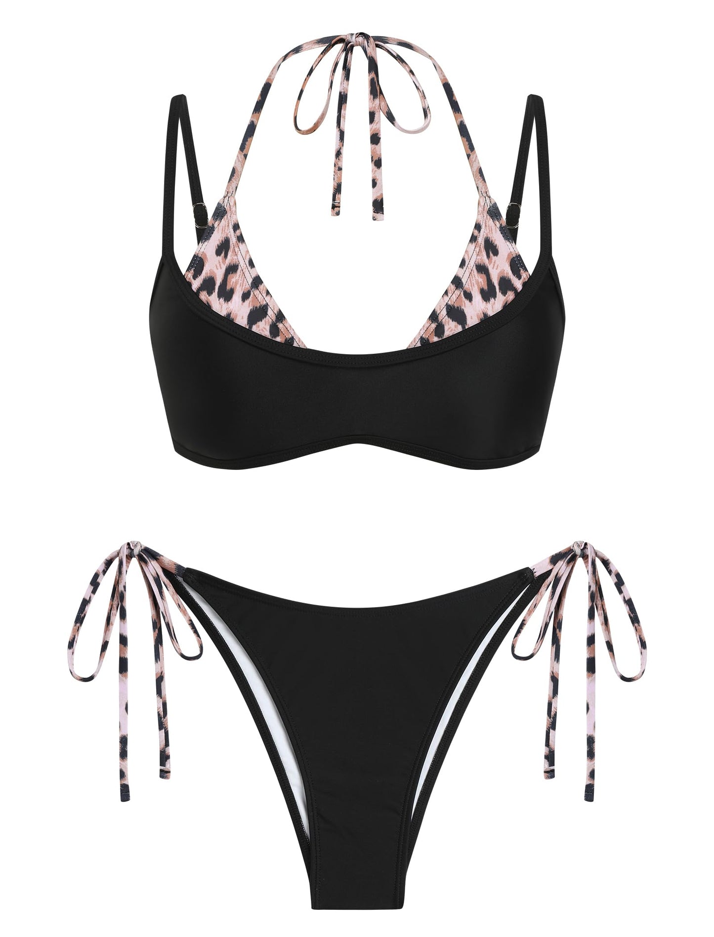 ZAFUL Women's Polka Dots Bikini Set Double Layer Halter 2 Piece Swimsuit