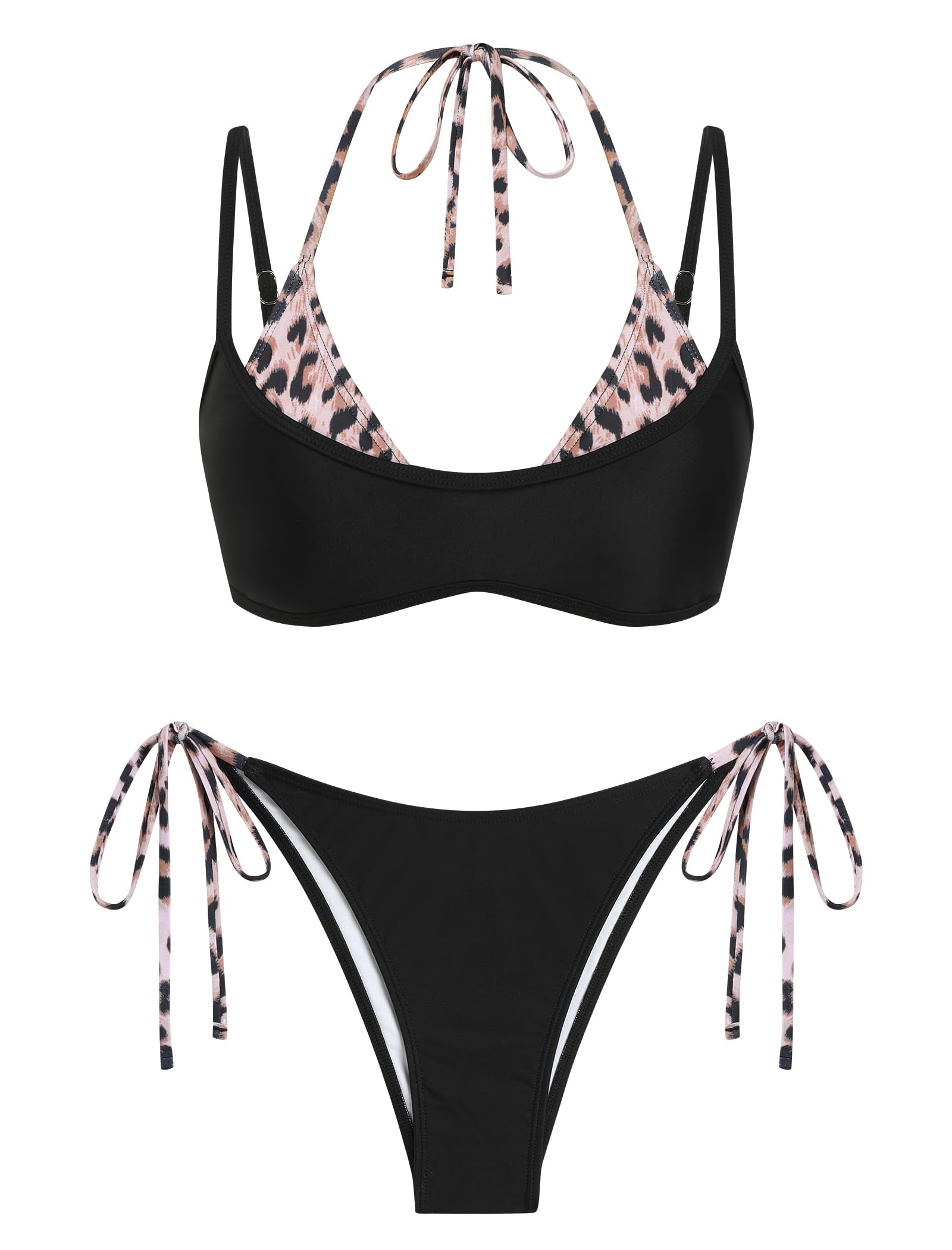 ZAFUL Women's Polka Dots Bikini Set Double Layer Halter 2 Piece Swimsuit