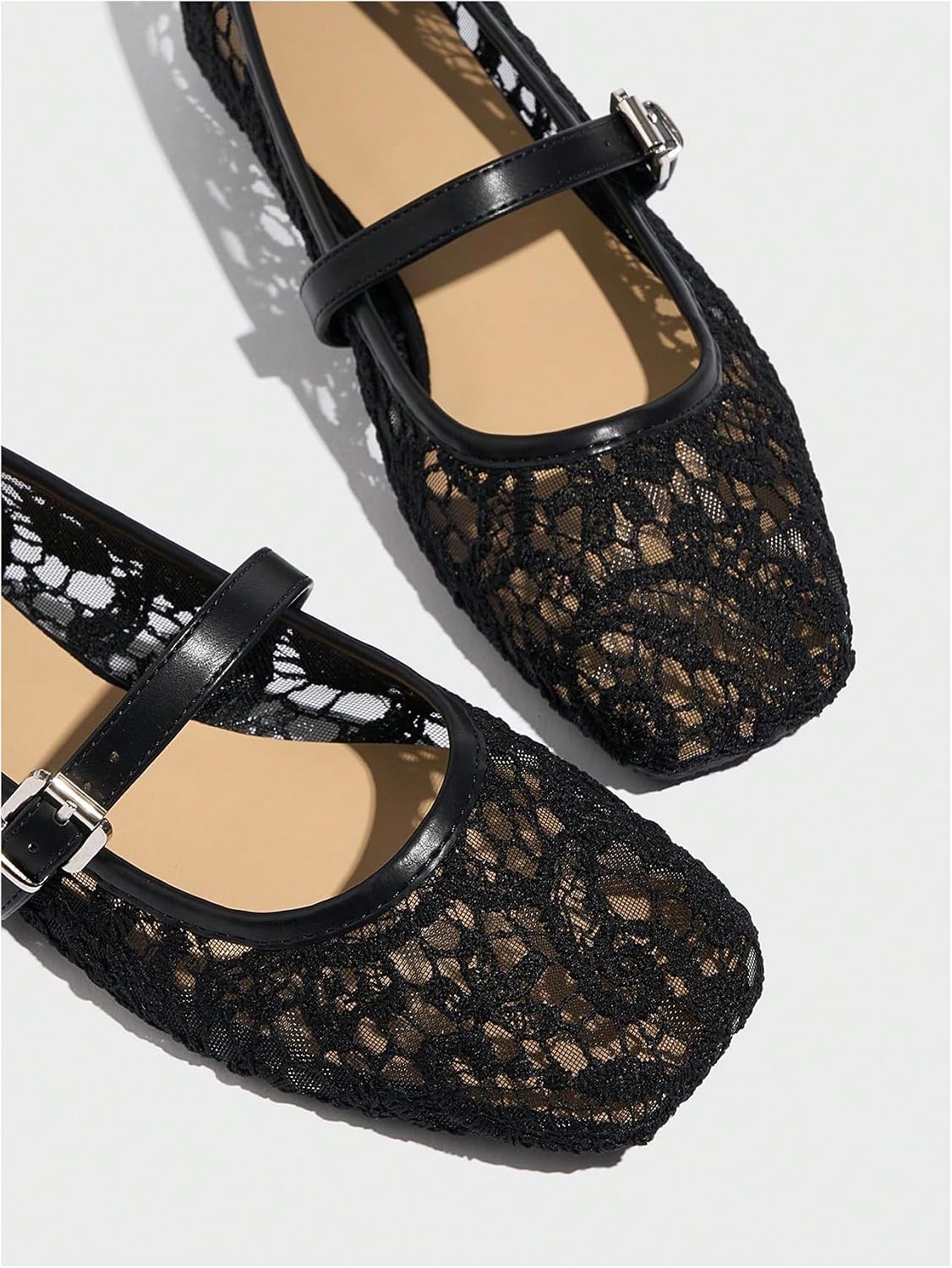 MakeMeChic Women's Lace Mesh Ballet Flats Comfortable Dressy Shoes