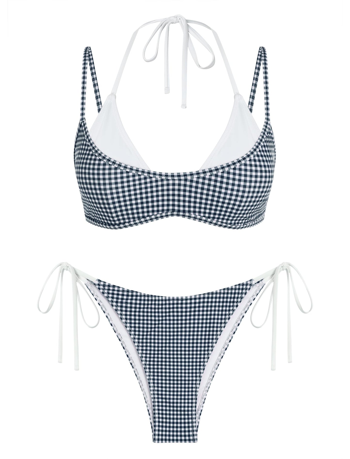 ZAFUL Women's Polka Dots Bikini Set Double Layer Halter 2 Piece Swimsuit
