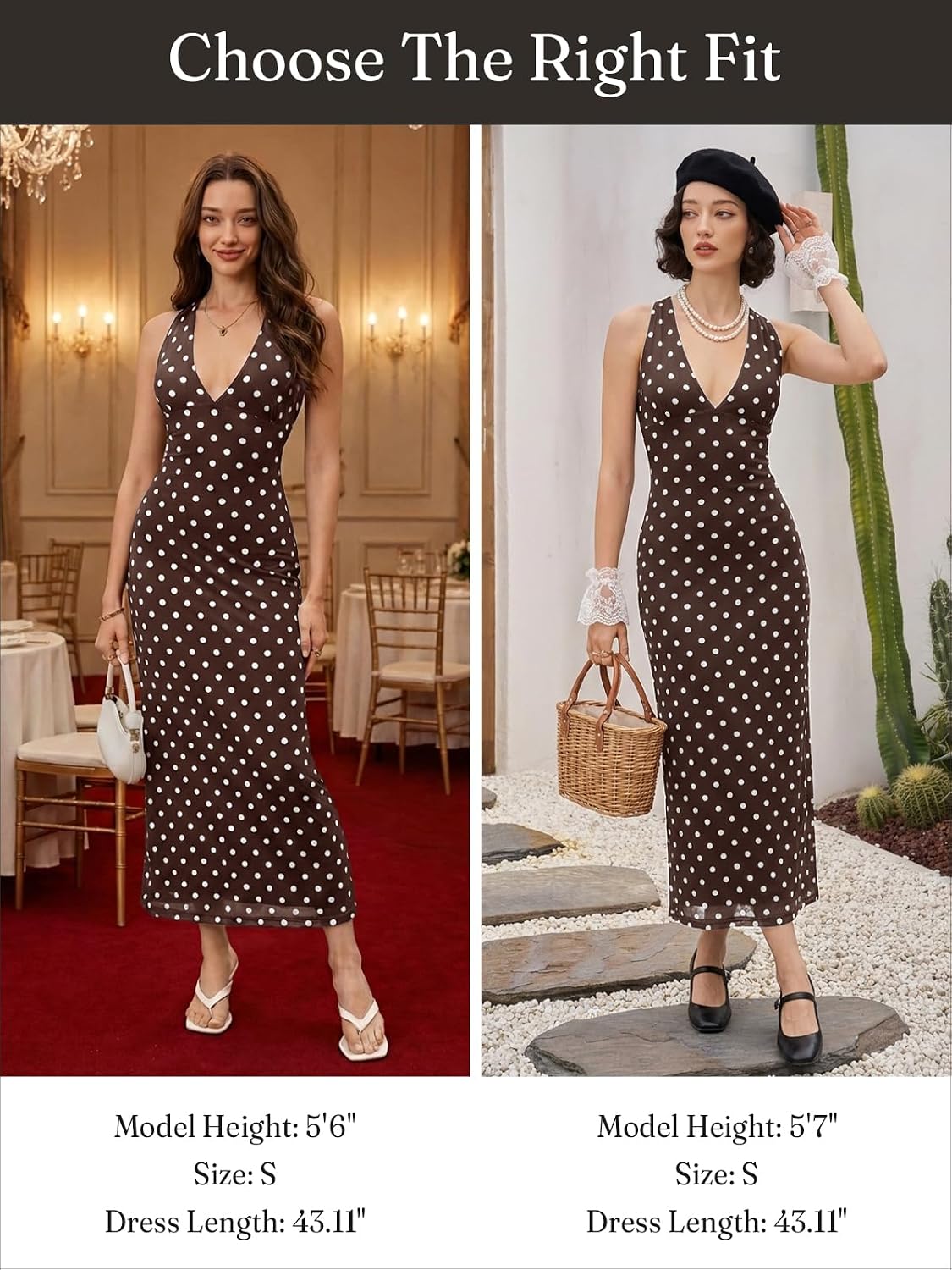 Wenrine Womens Summer Polka Dot Maxi Dress Mesh V Neck Wedding Guest Dress