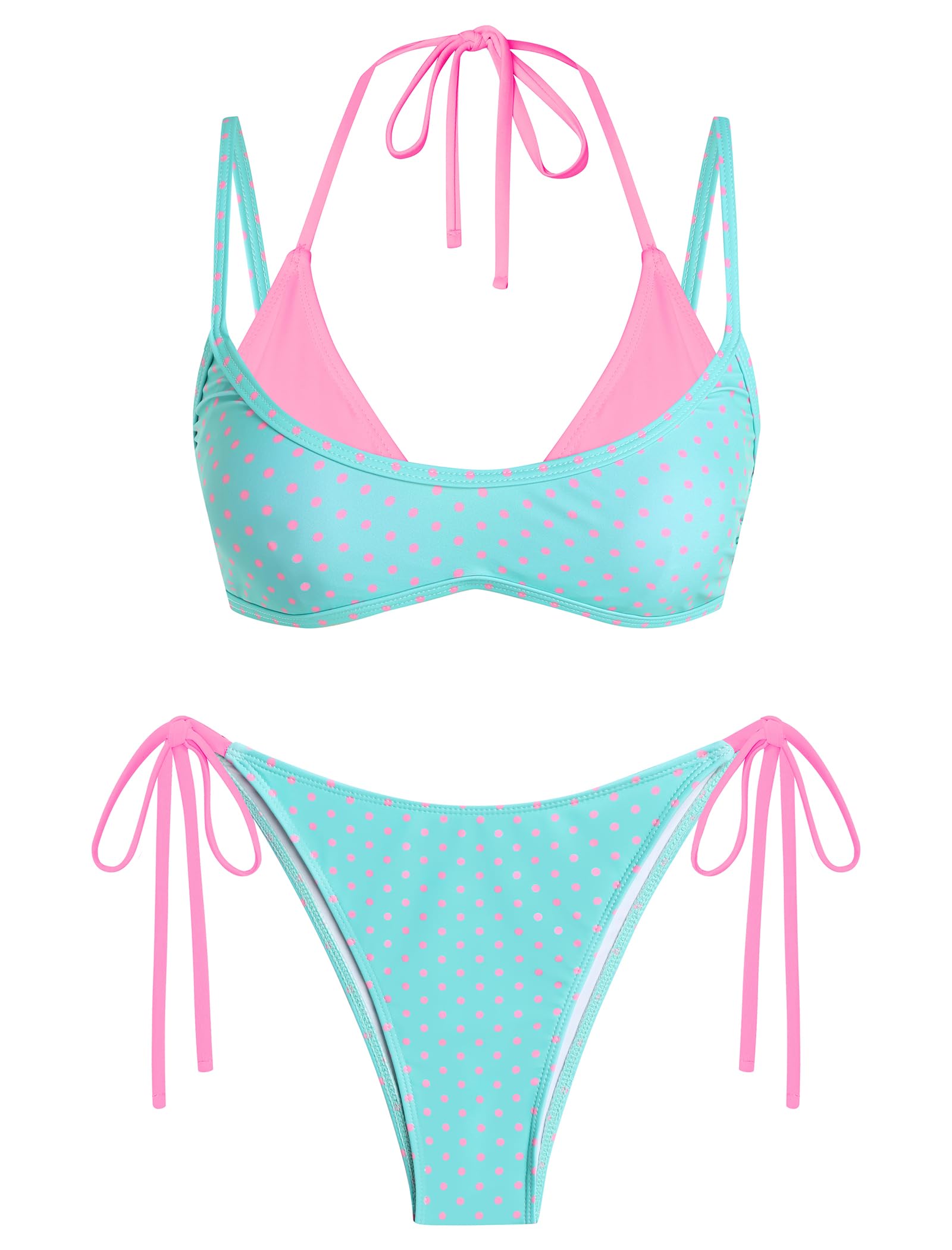 ZAFUL Women's Polka Dots Bikini Set Double Layer Halter 2 Piece Swimsuit