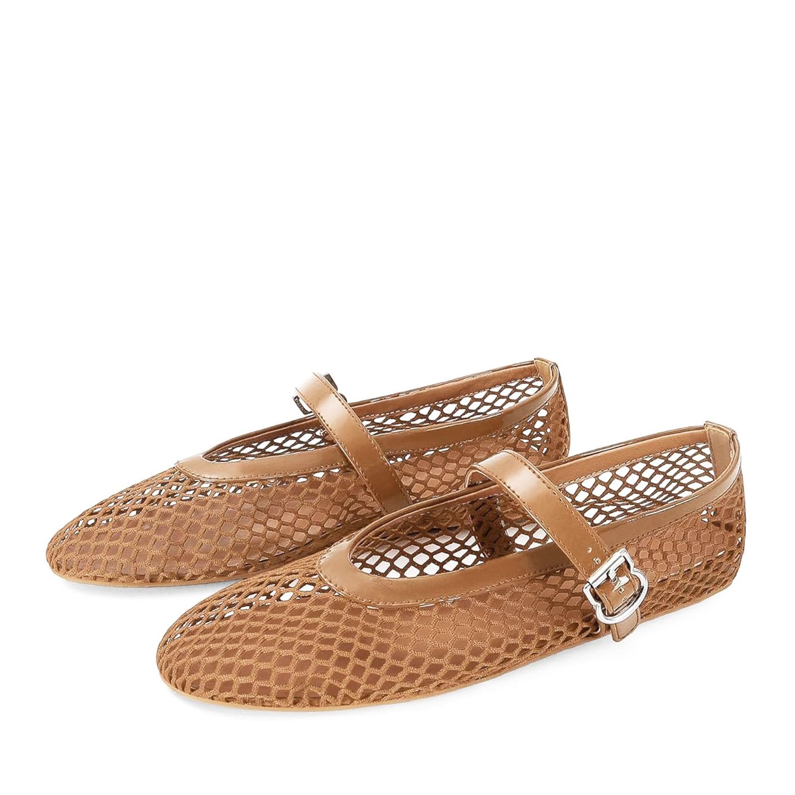 MICIFA Women's Mesh Ballet Flats Fishnet Ballerina Flats Buckle Strap Mary Jane Causal Daily Dress Shoes