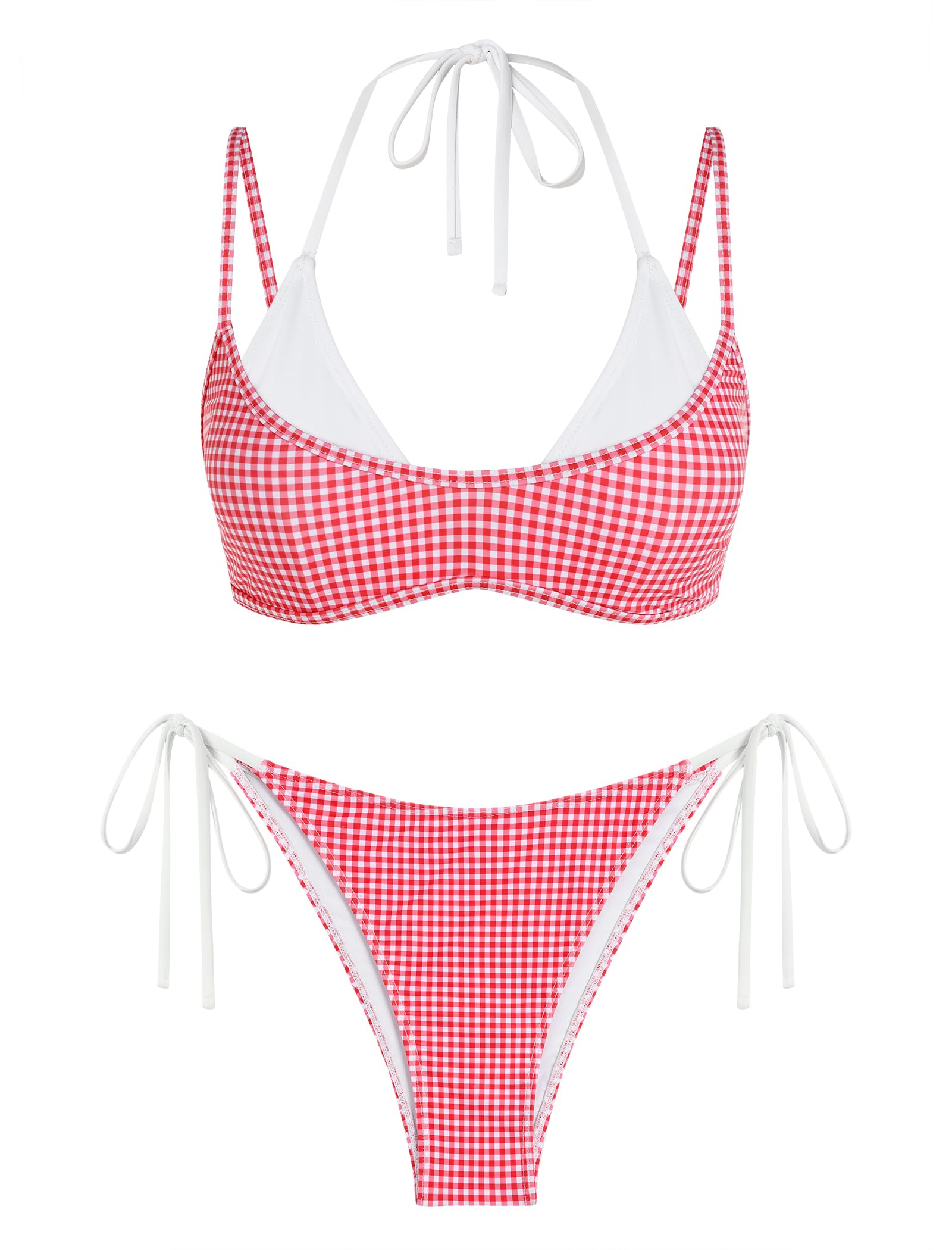 ZAFUL Women's Polka Dots Bikini Set Double Layer Halter 2 Piece Swimsuit