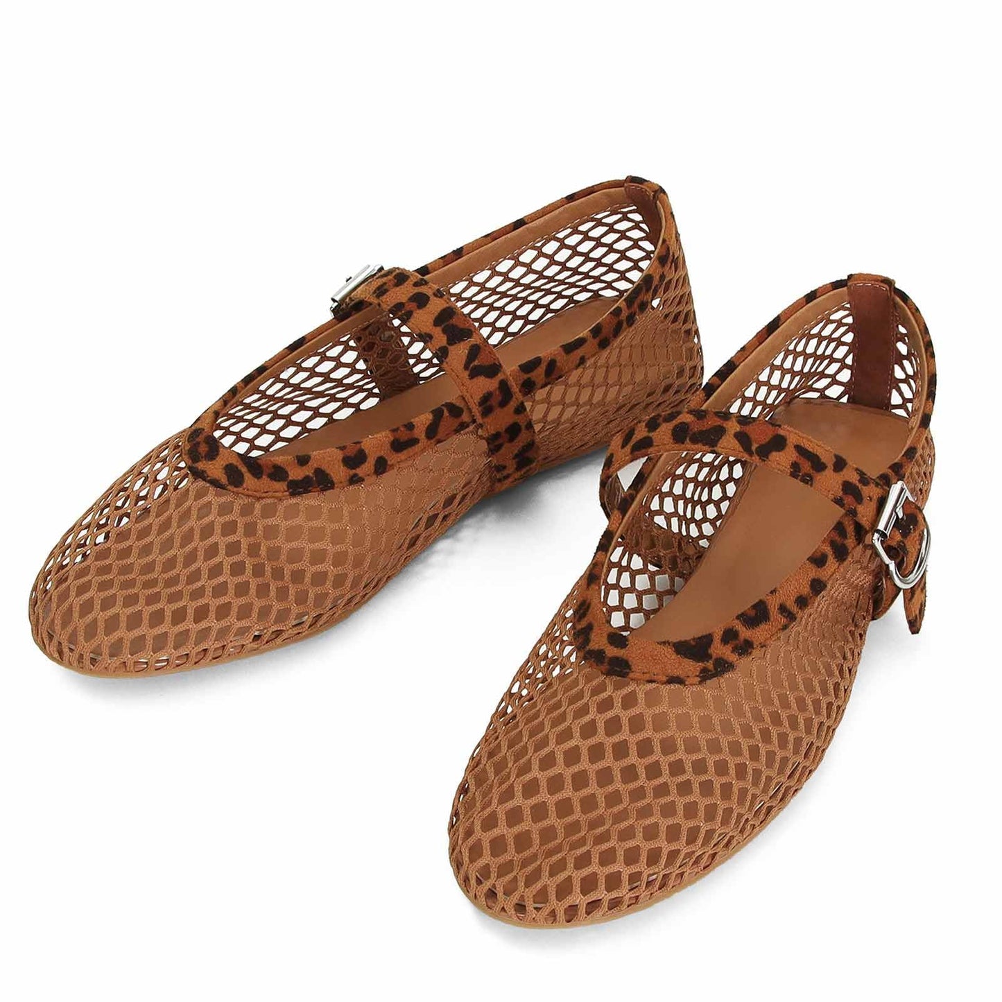 MICIFA Women's Mesh Ballet Flats Fishnet Ballerina Flats Buckle Strap Mary Jane Causal Daily Dress Shoes