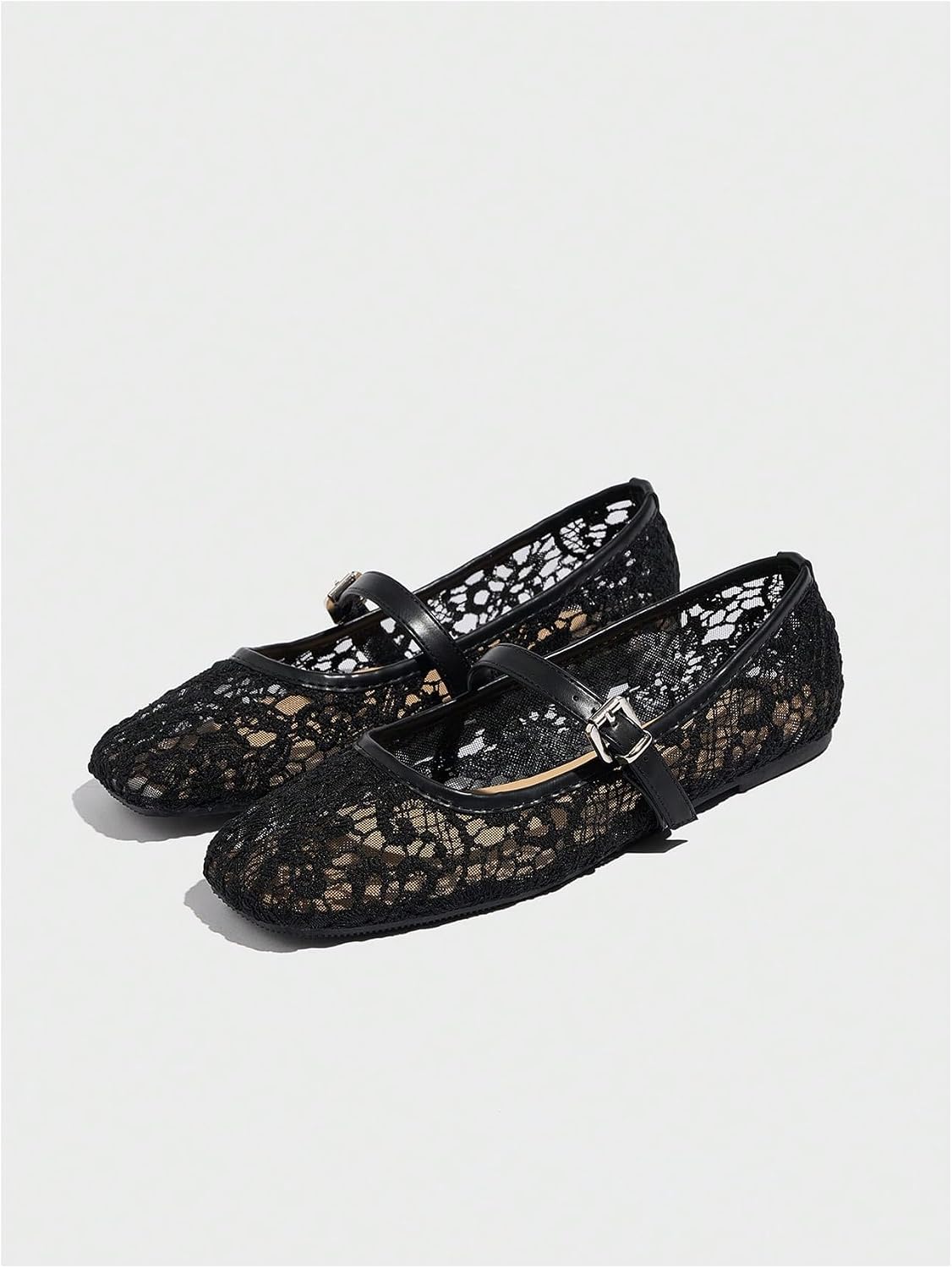 MakeMeChic Women's Lace Mesh Ballet Flats Comfortable Dressy Shoes