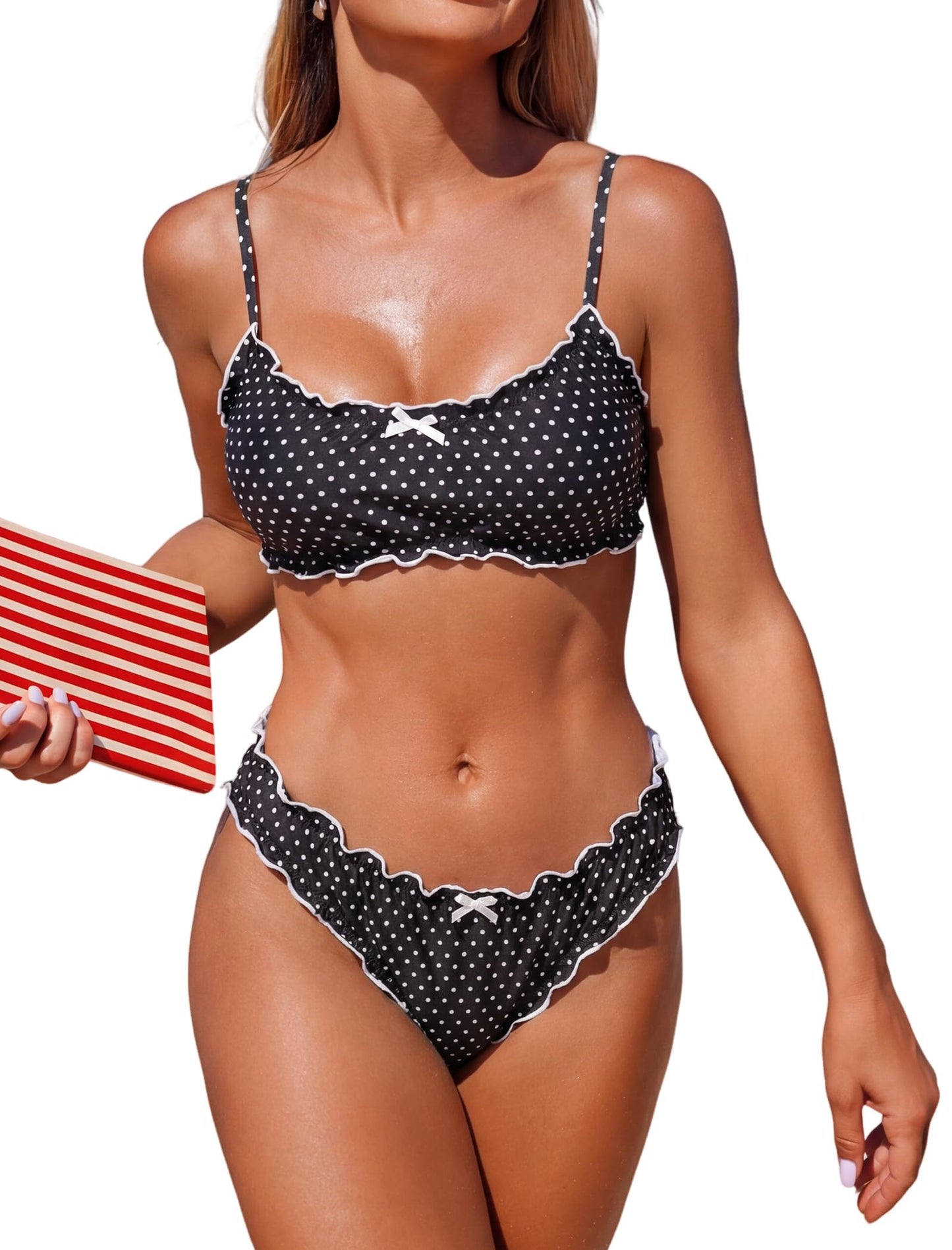 ZAFUL Women Ruffled Bikini Set Scoop Neck Swimsuit