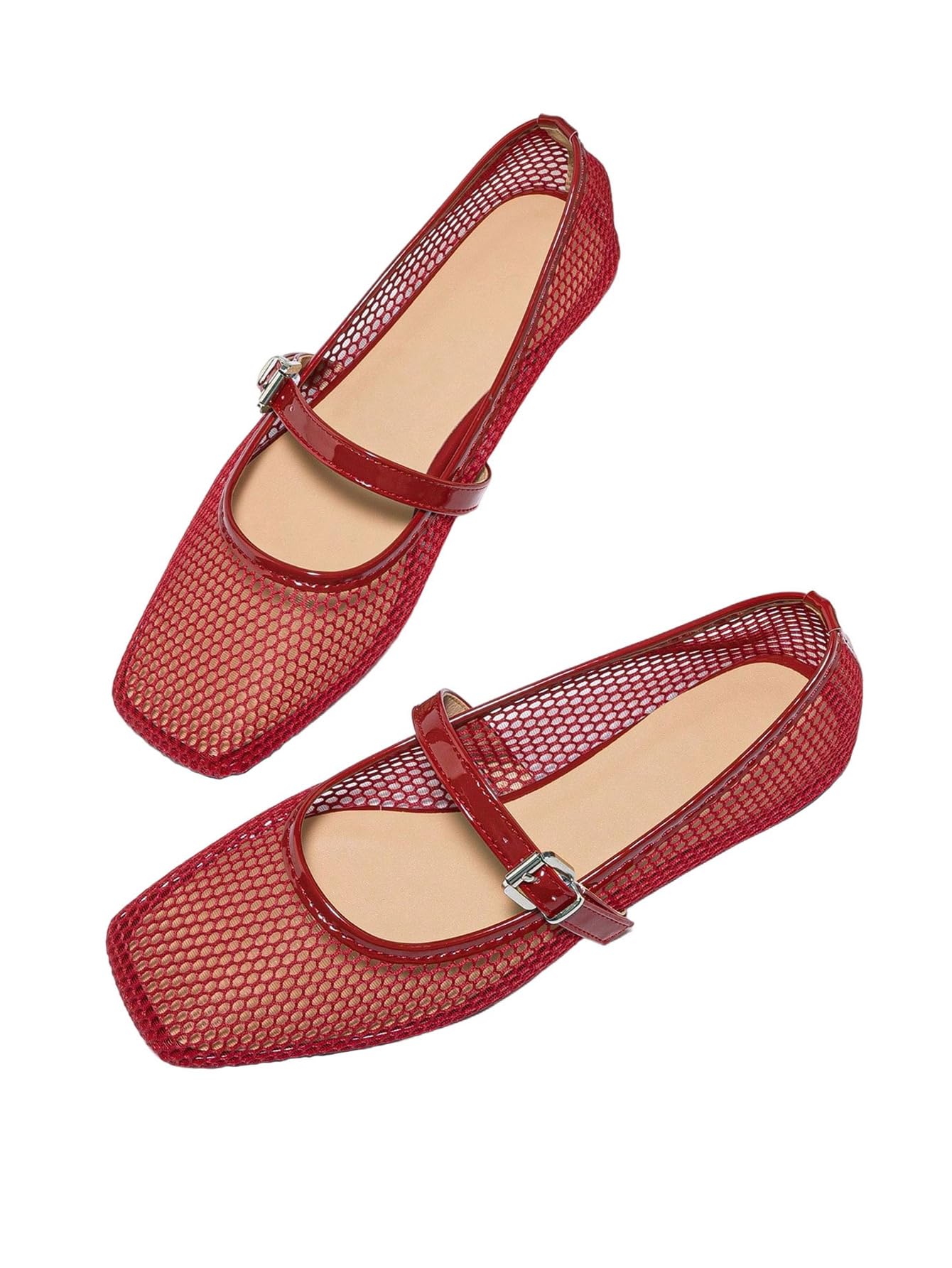 MakeMeChic Women's Lace Mesh Ballet Flats Comfortable Dressy Shoes