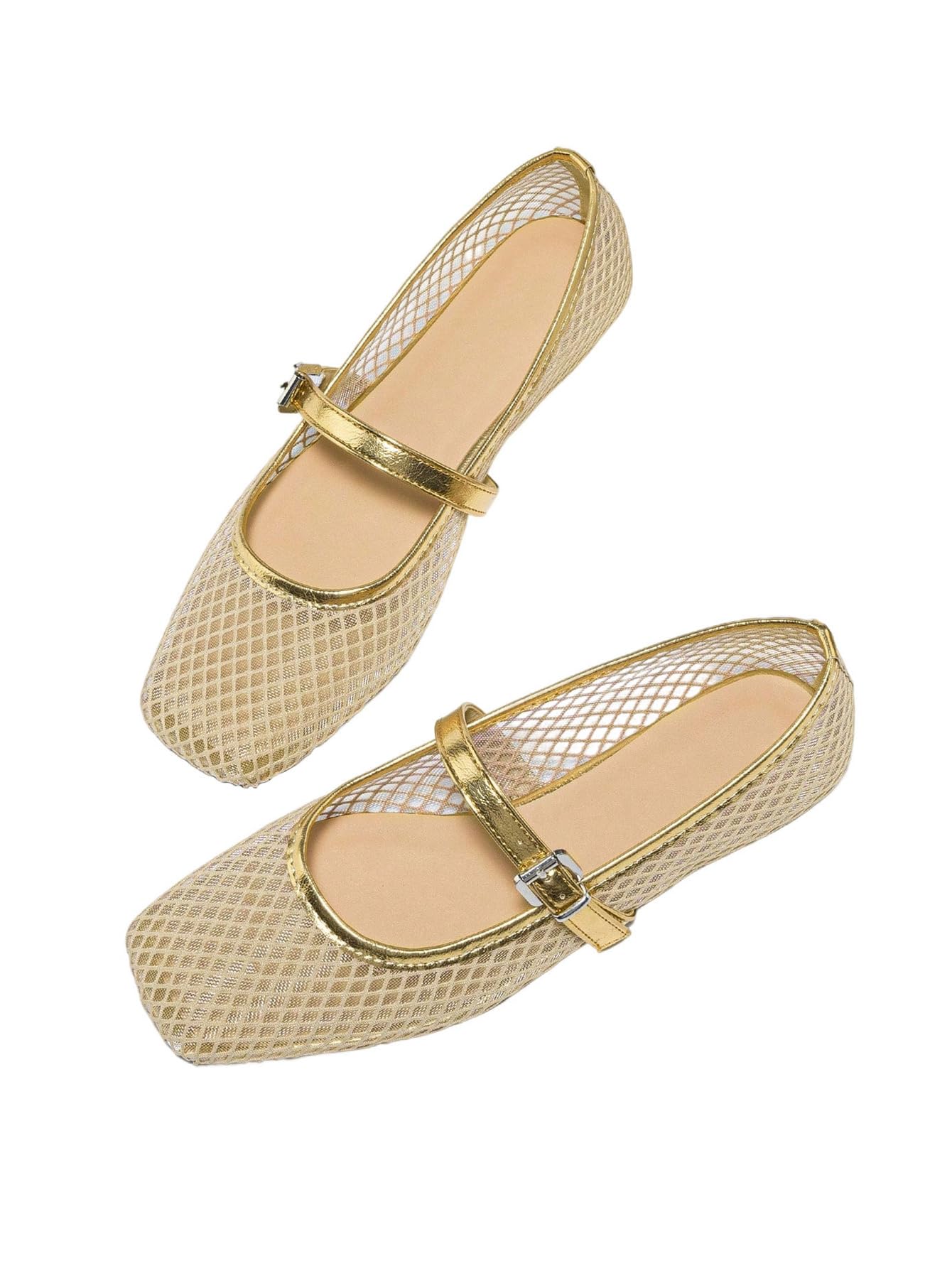 MakeMeChic Women's Lace Mesh Ballet Flats Comfortable Dressy Shoes