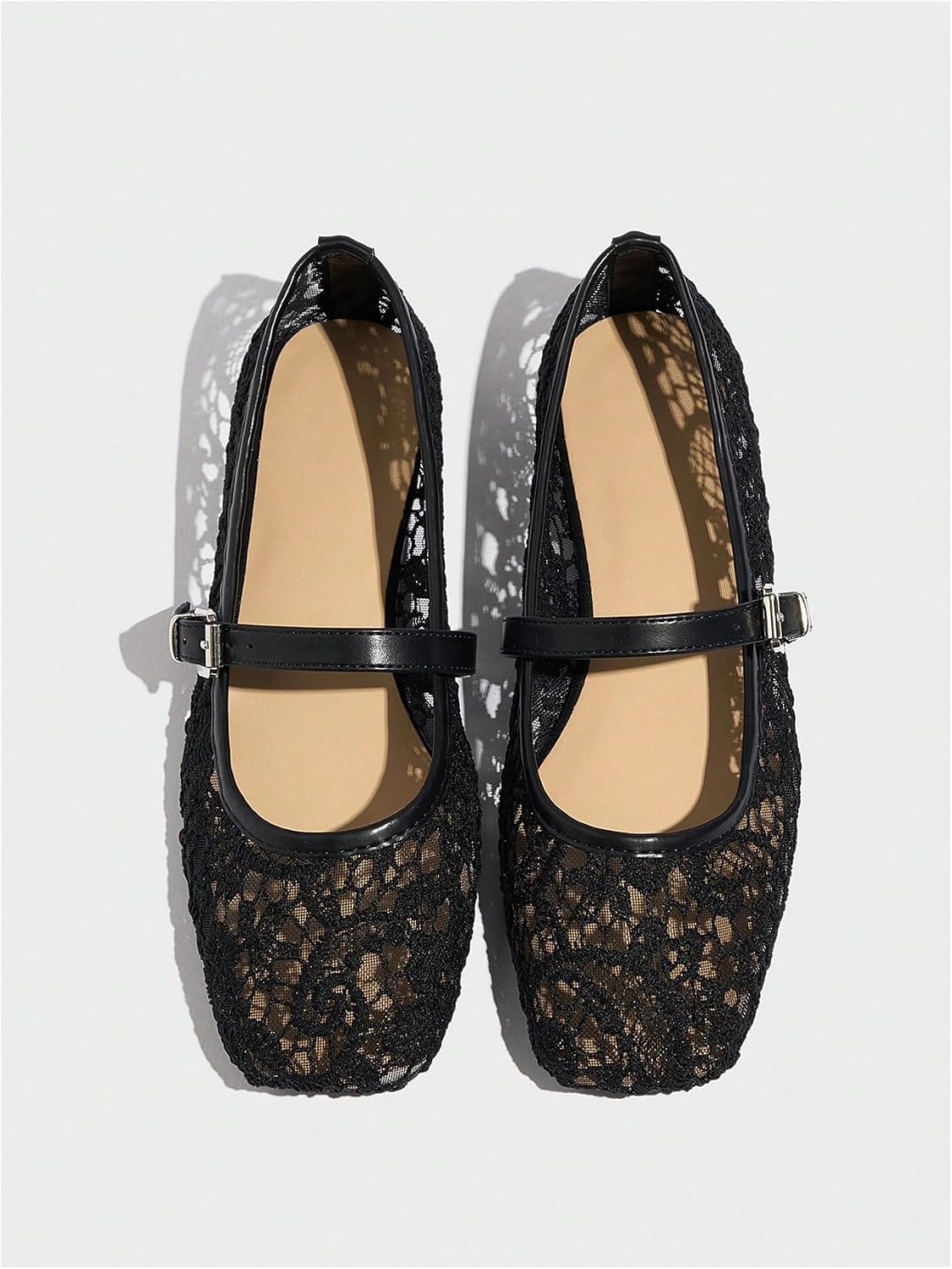 MakeMeChic Women's Lace Mesh Ballet Flats Comfortable Dressy Shoes