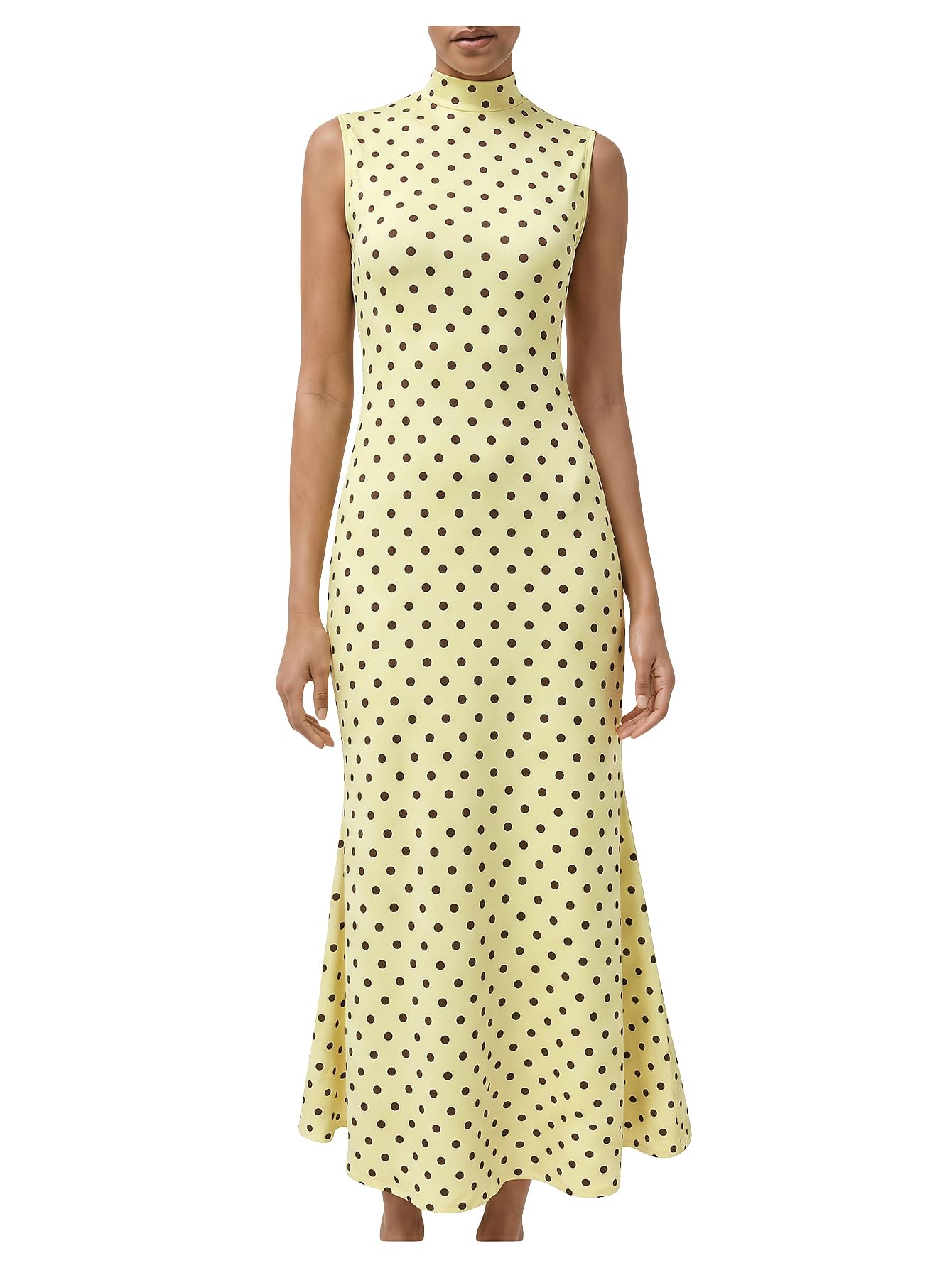 Milumia Women's Polka Dots Maxi Tank Dress Vintage Mock Neck Long Dresses