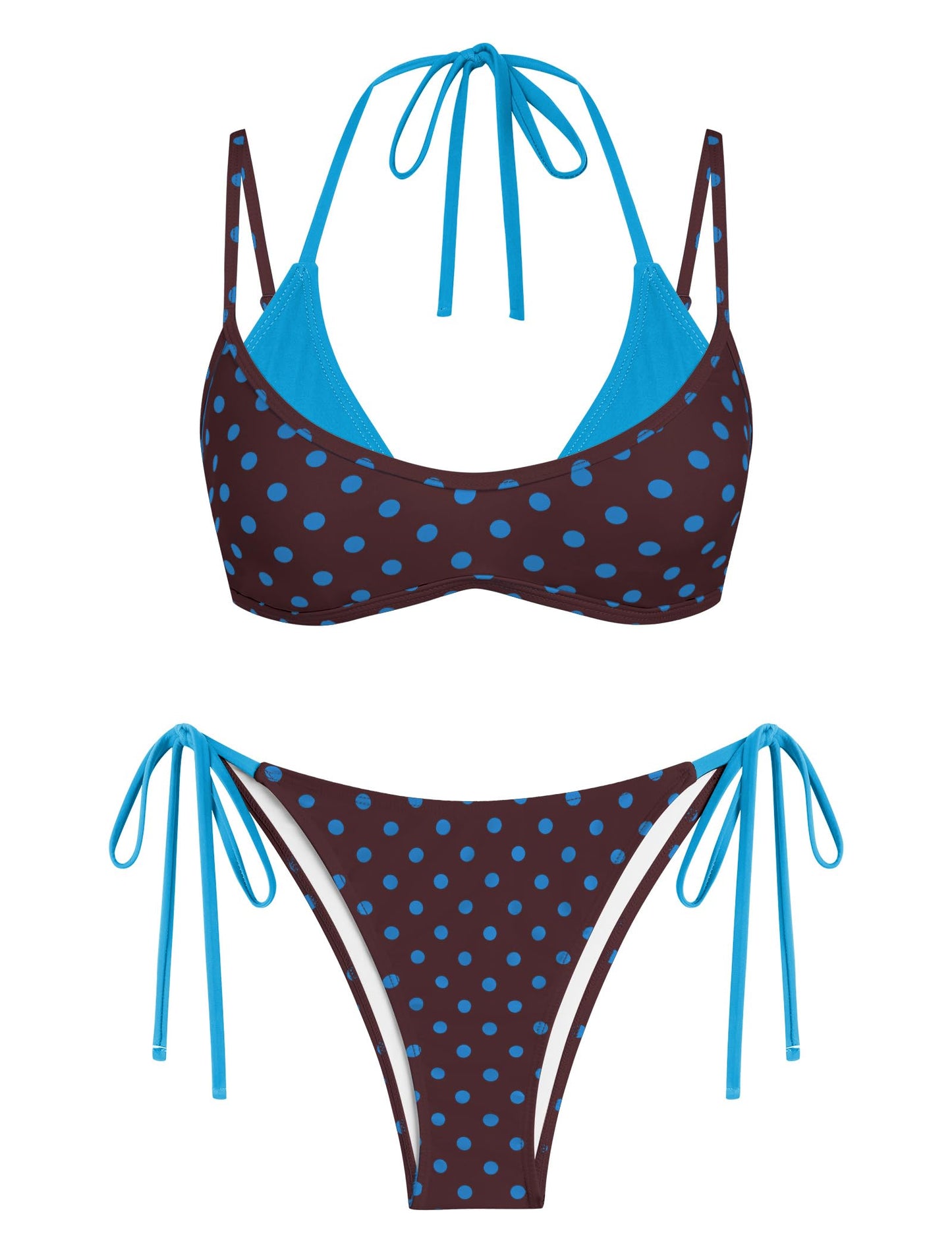 ZAFUL Women's Polka Dots Bikini Set Double Layer Halter 2 Piece Swimsuit