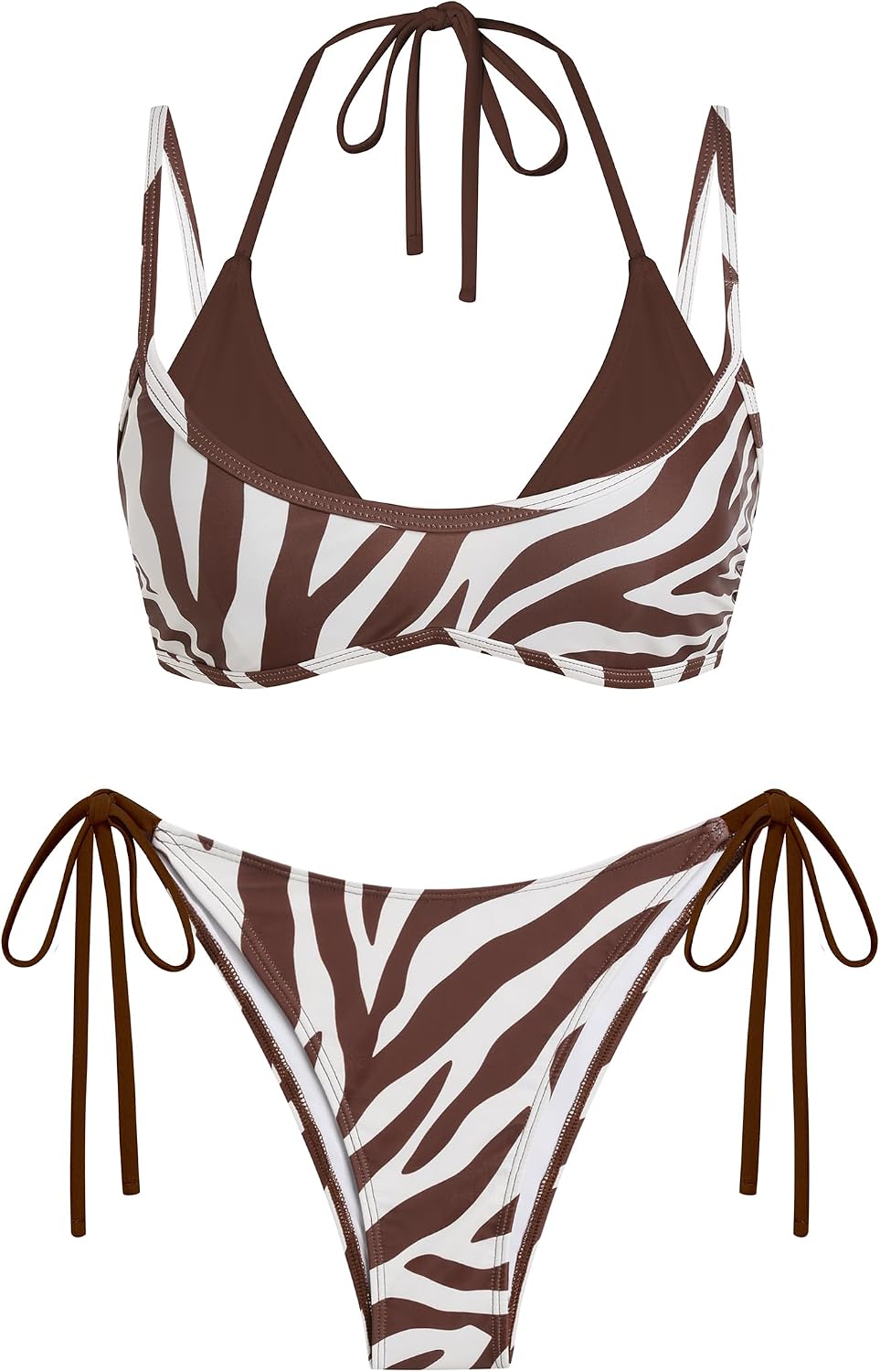 ZAFUL Women's Polka Dots Bikini Set Double Layer Halter 2 Piece Swimsuit