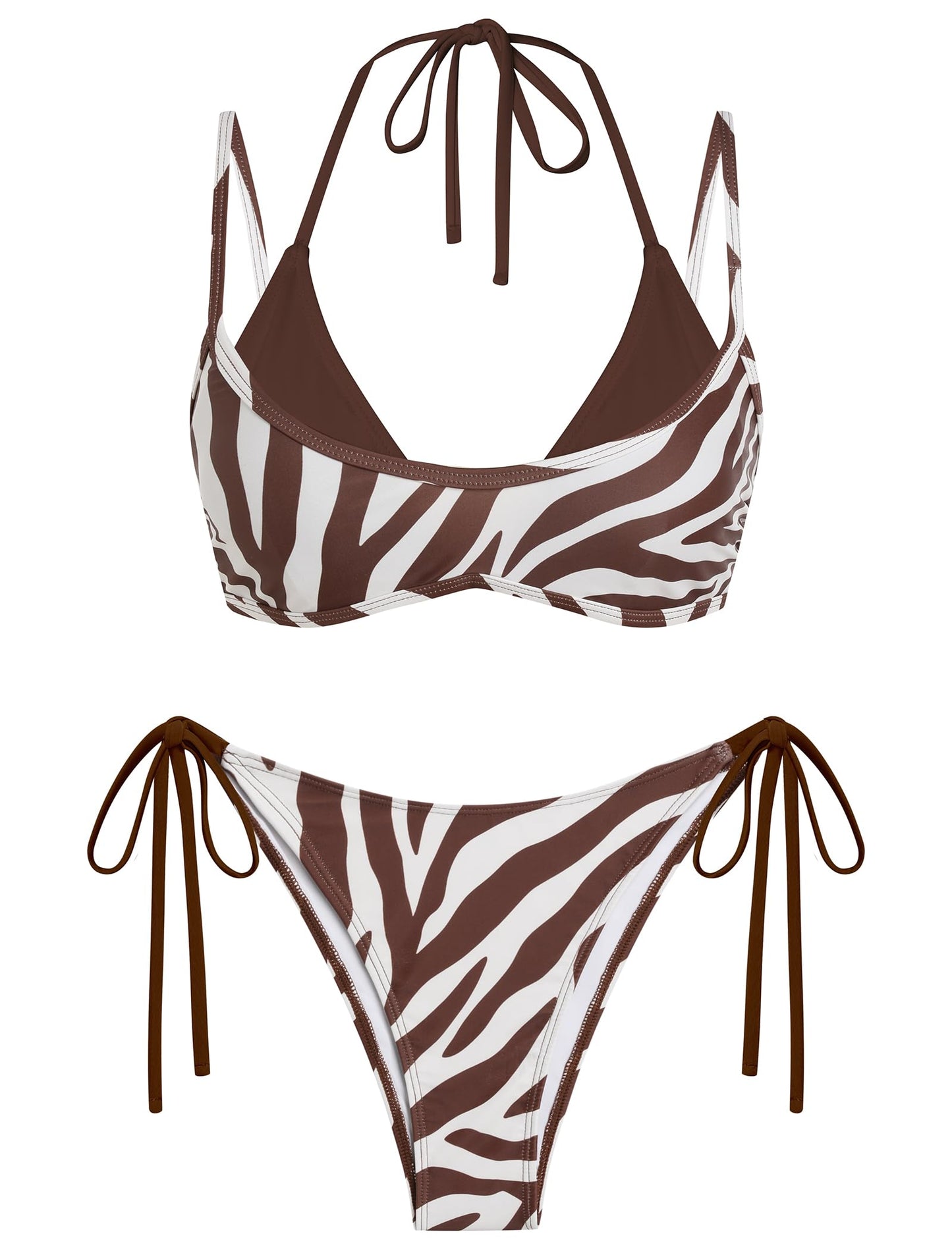 ZAFUL Women's Polka Dots Bikini Set Double Layer Halter 2 Piece Swimsuit
