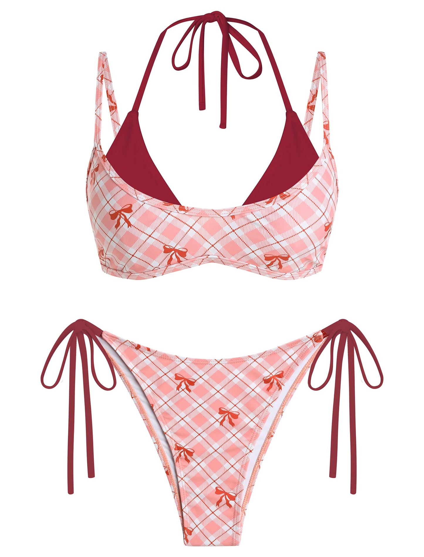 ZAFUL Women's Polka Dots Bikini Set Double Layer Halter 2 Piece Swimsuit