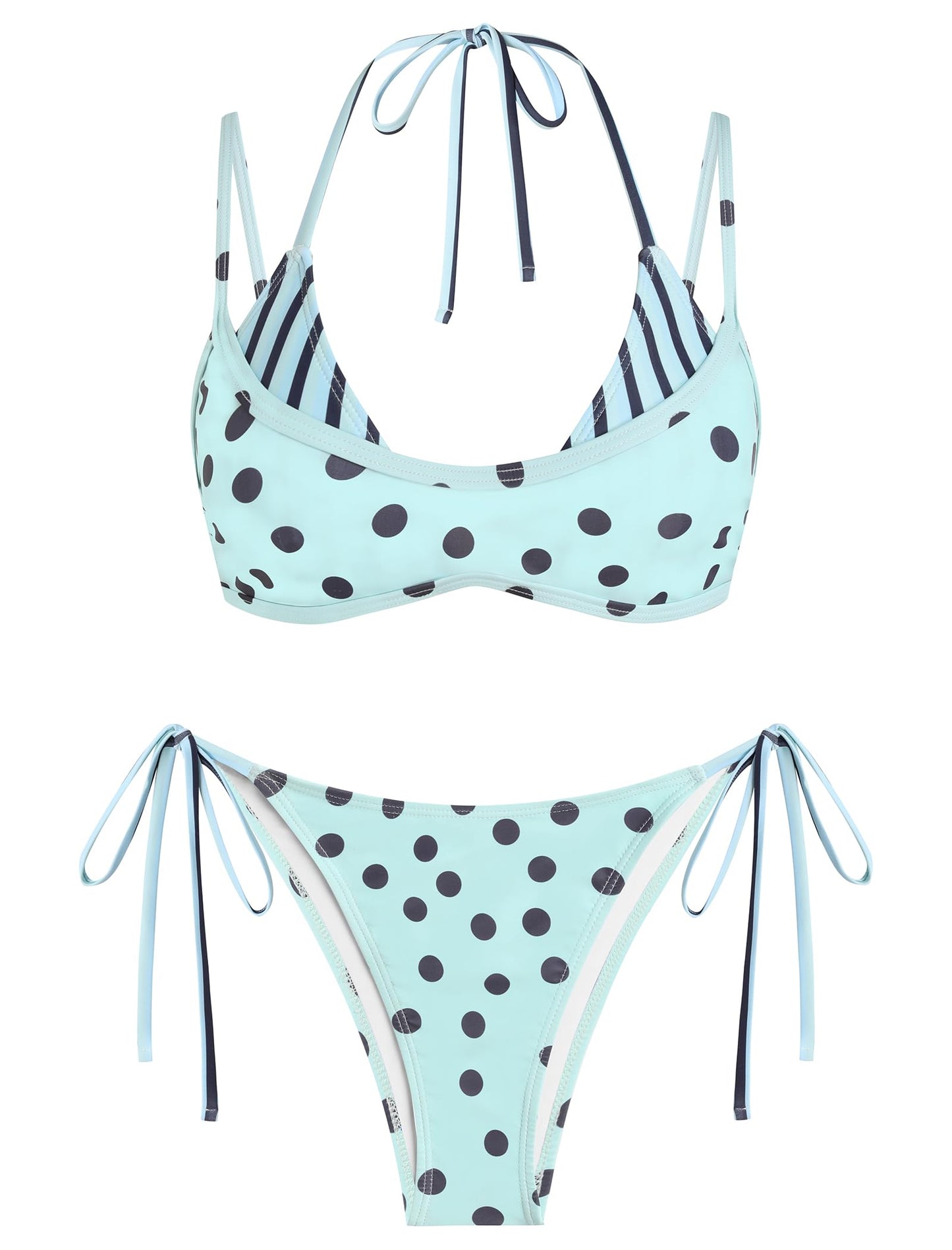 ZAFUL Women's Polka Dots Bikini Set Double Layer Halter 2 Piece Swimsuit