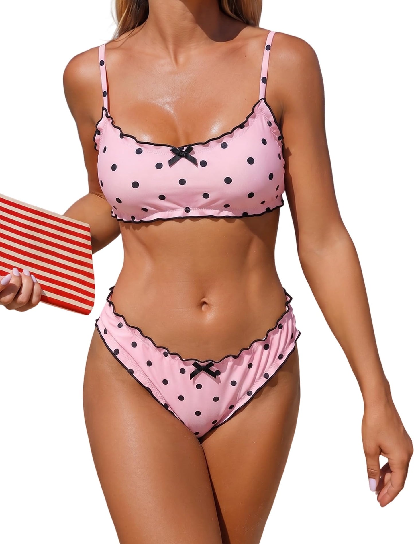 ZAFUL Women Ruffled Bikini Set Scoop Neck Swimsuit