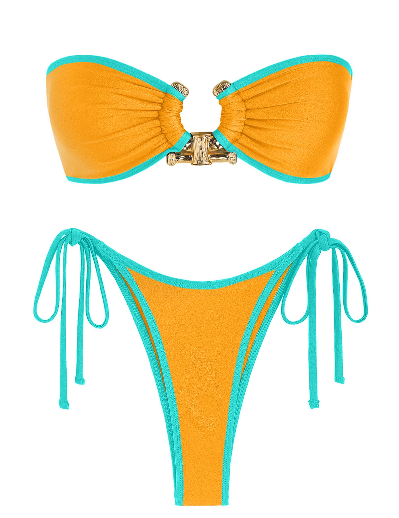 ZAFUL Bikini Sets for Women Strapless Top Sexy High Cut Two Piece Swimsuit