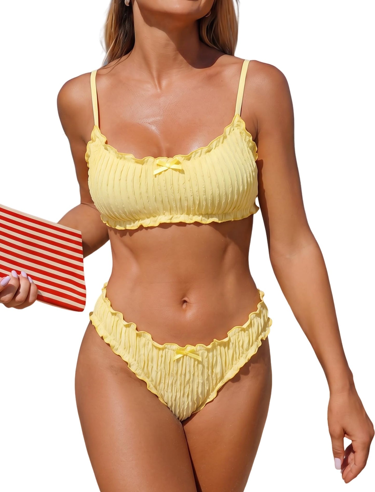 ZAFUL Women Ruffled Bikini Set Scoop Neck Swimsuit