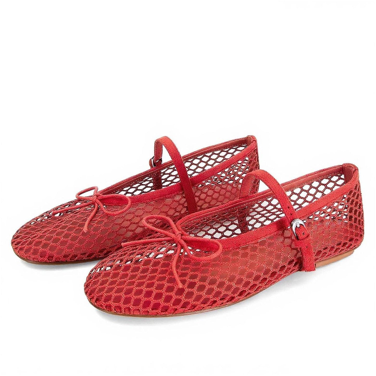 MICIFA Women's Mesh Ballet Flats Fishnet Ballerina Flats Buckle Strap Mary Jane Causal Daily Dress Shoes