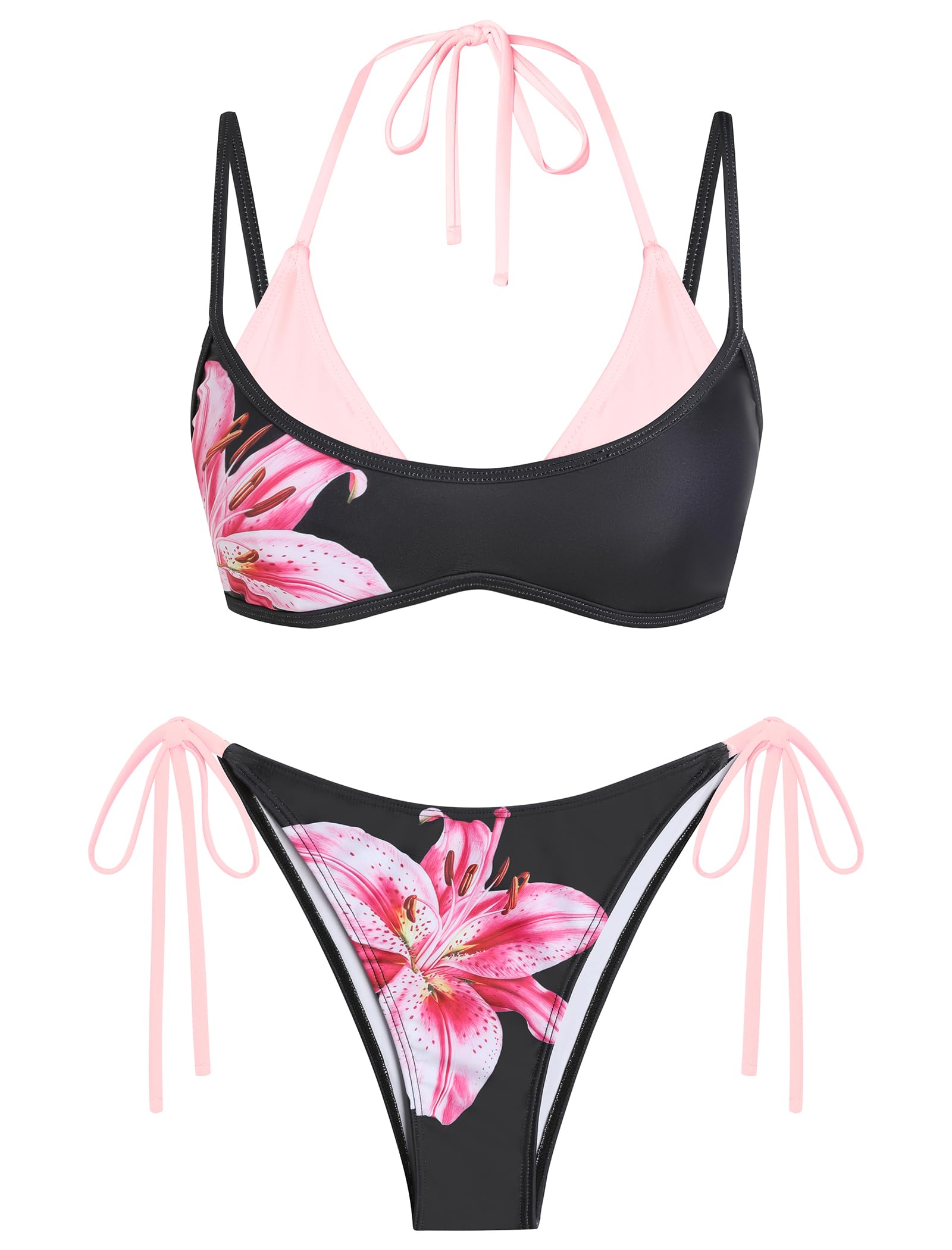 ZAFUL Women's Polka Dots Bikini Set Double Layer Halter 2 Piece Swimsuit